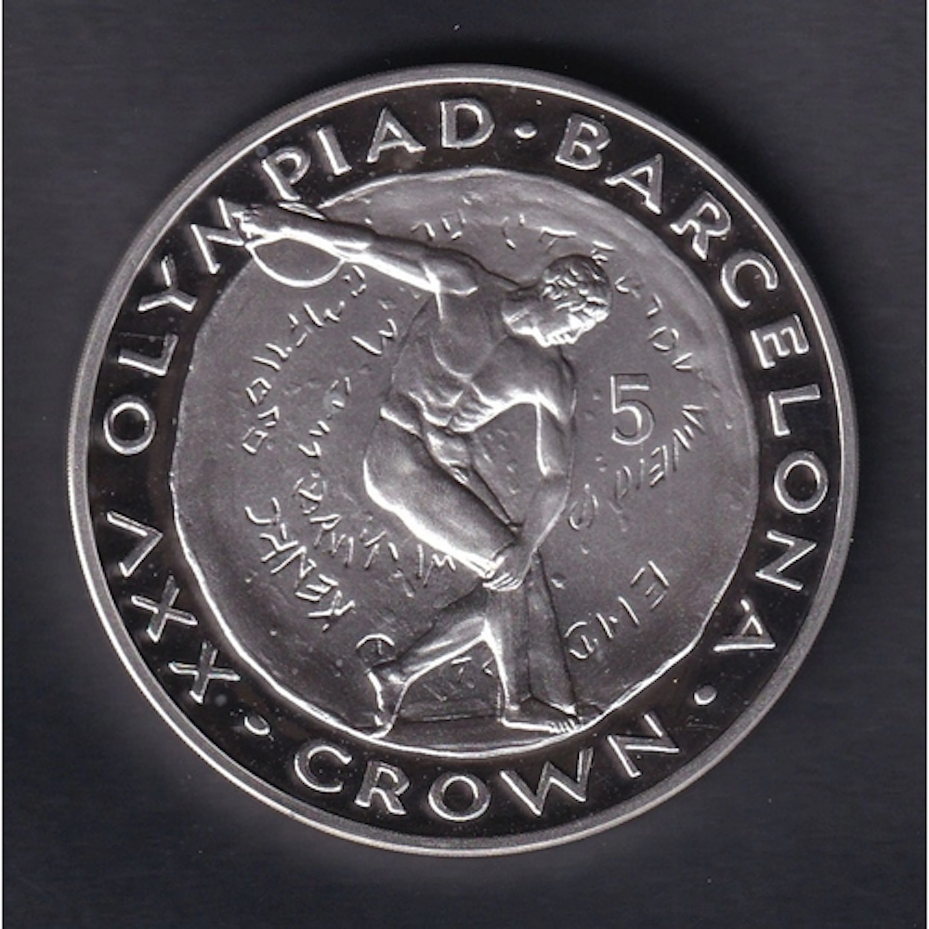 1991 Gibraltar, Barcelona Olympics commemorative silver 5 Cr...