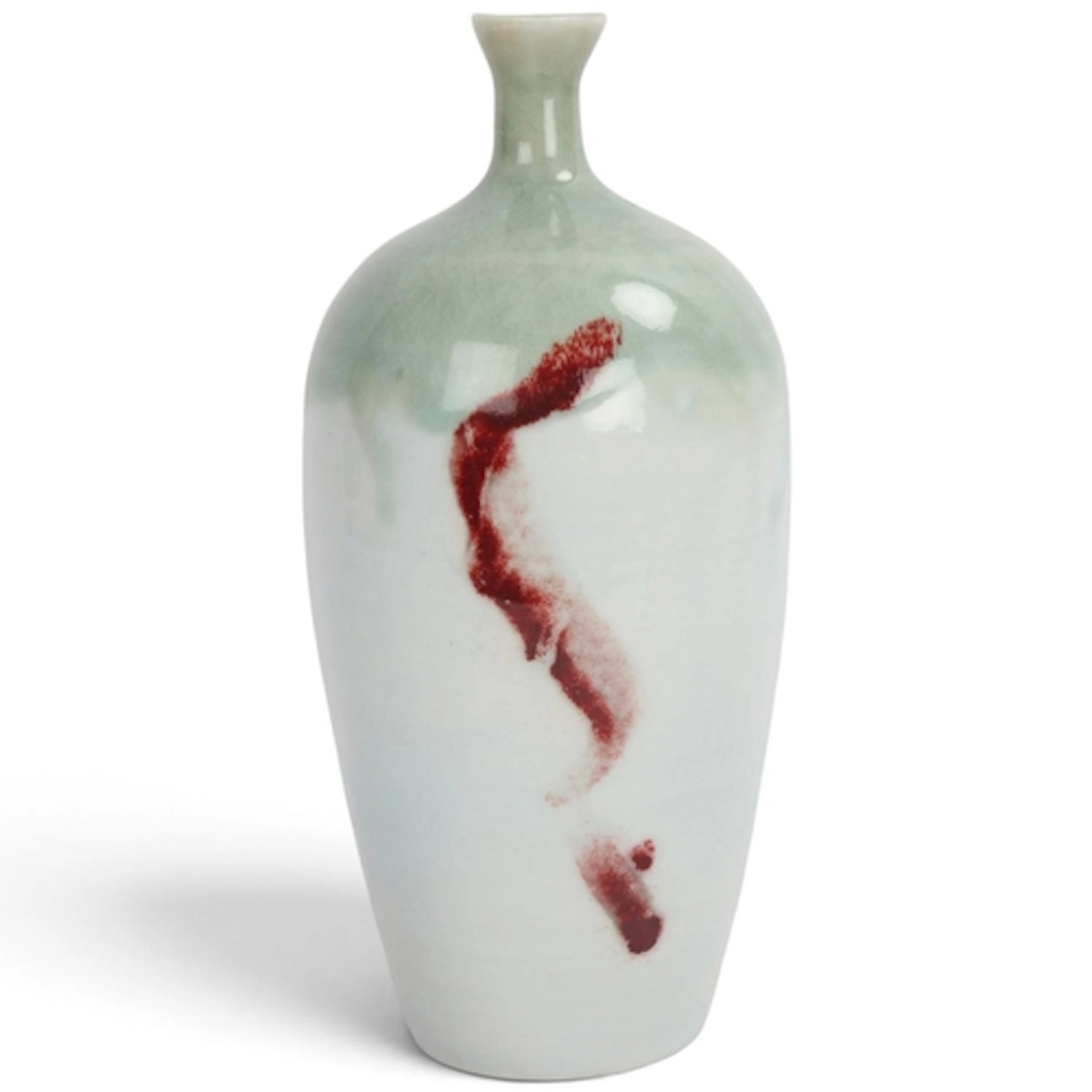 A studio pottery porcelain vase with celadon crackle glaze a...