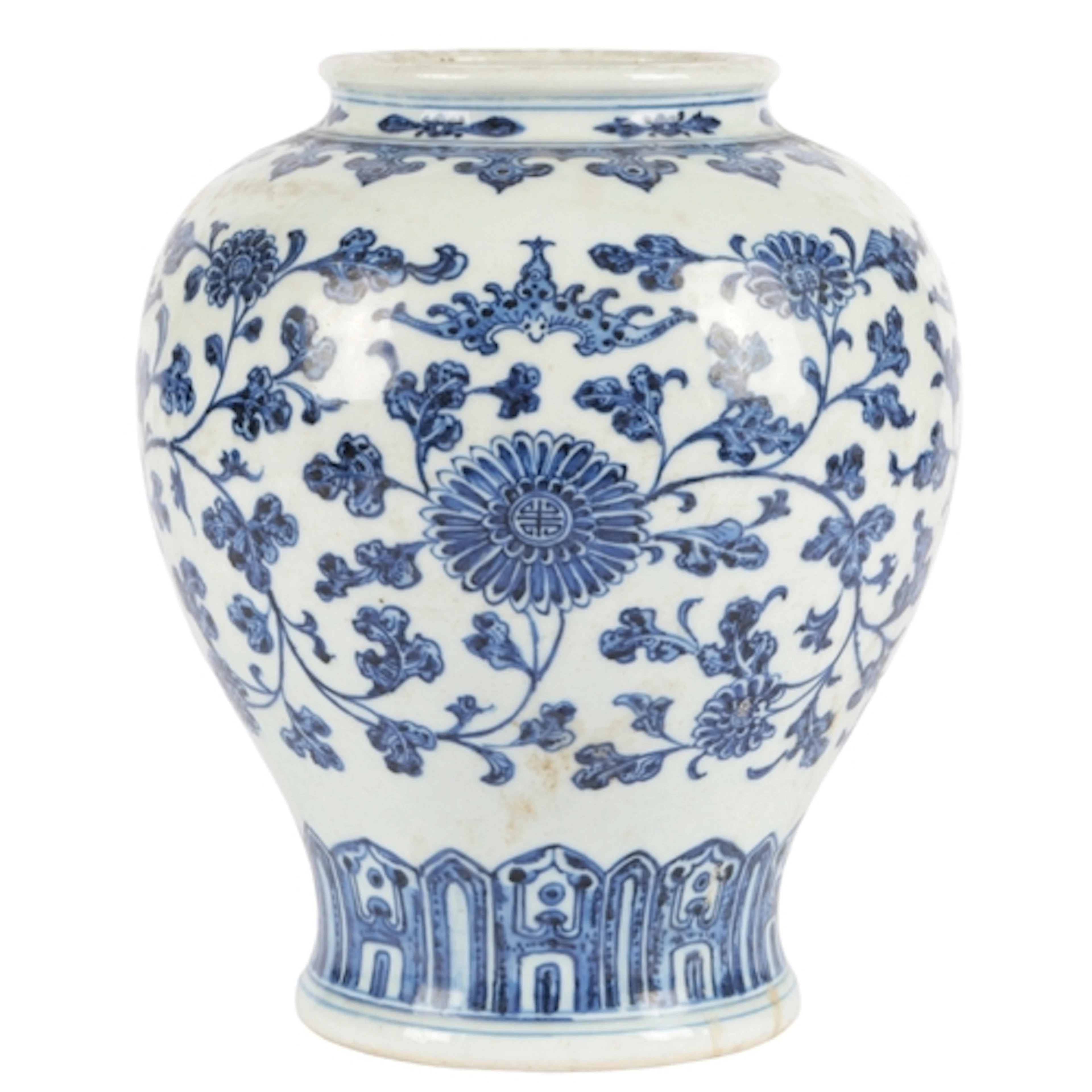A Chinese blue and white 'bat and chrysanthemum' baluster va...