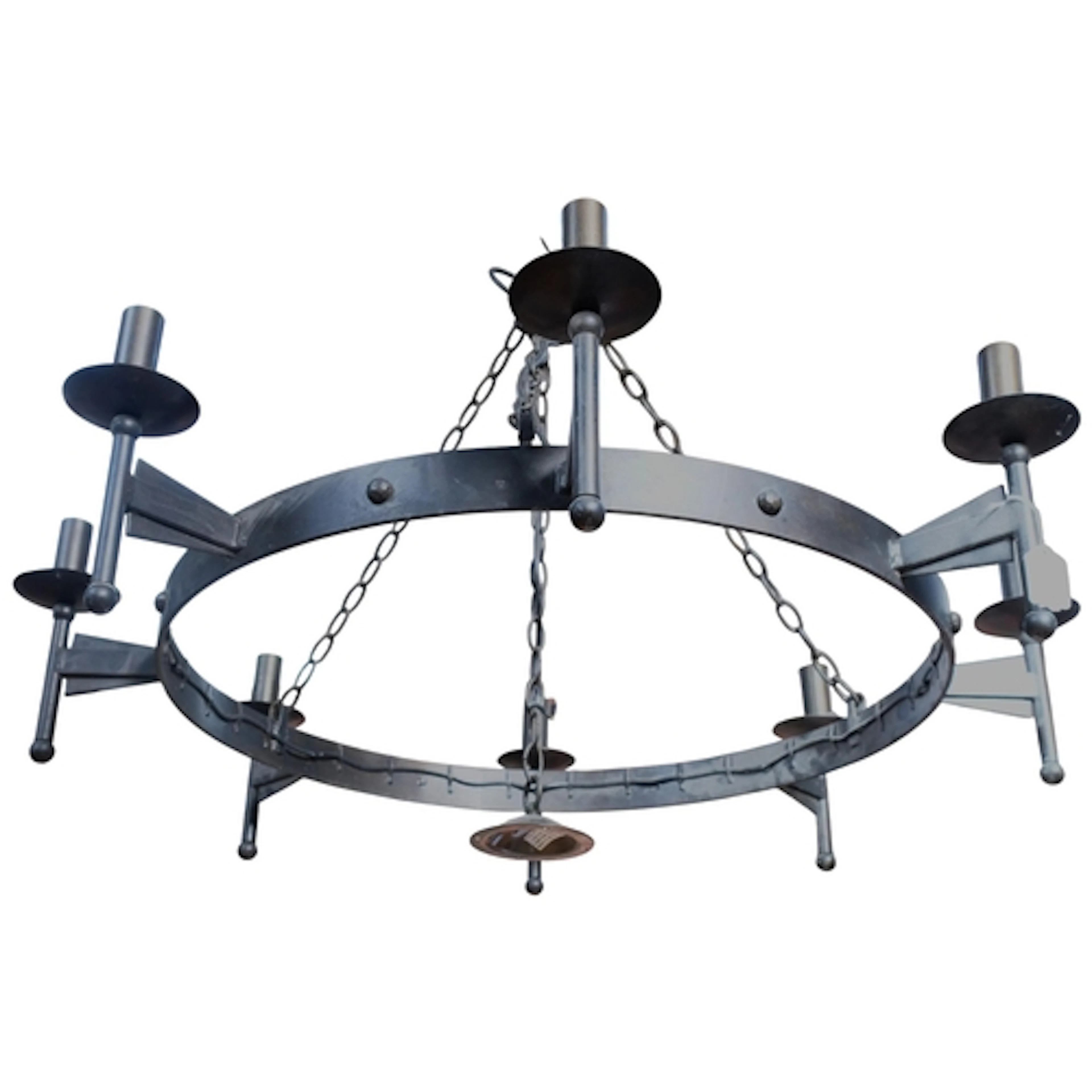A large wrought-metal Gothic inspired 8-branch candelabra, ...
