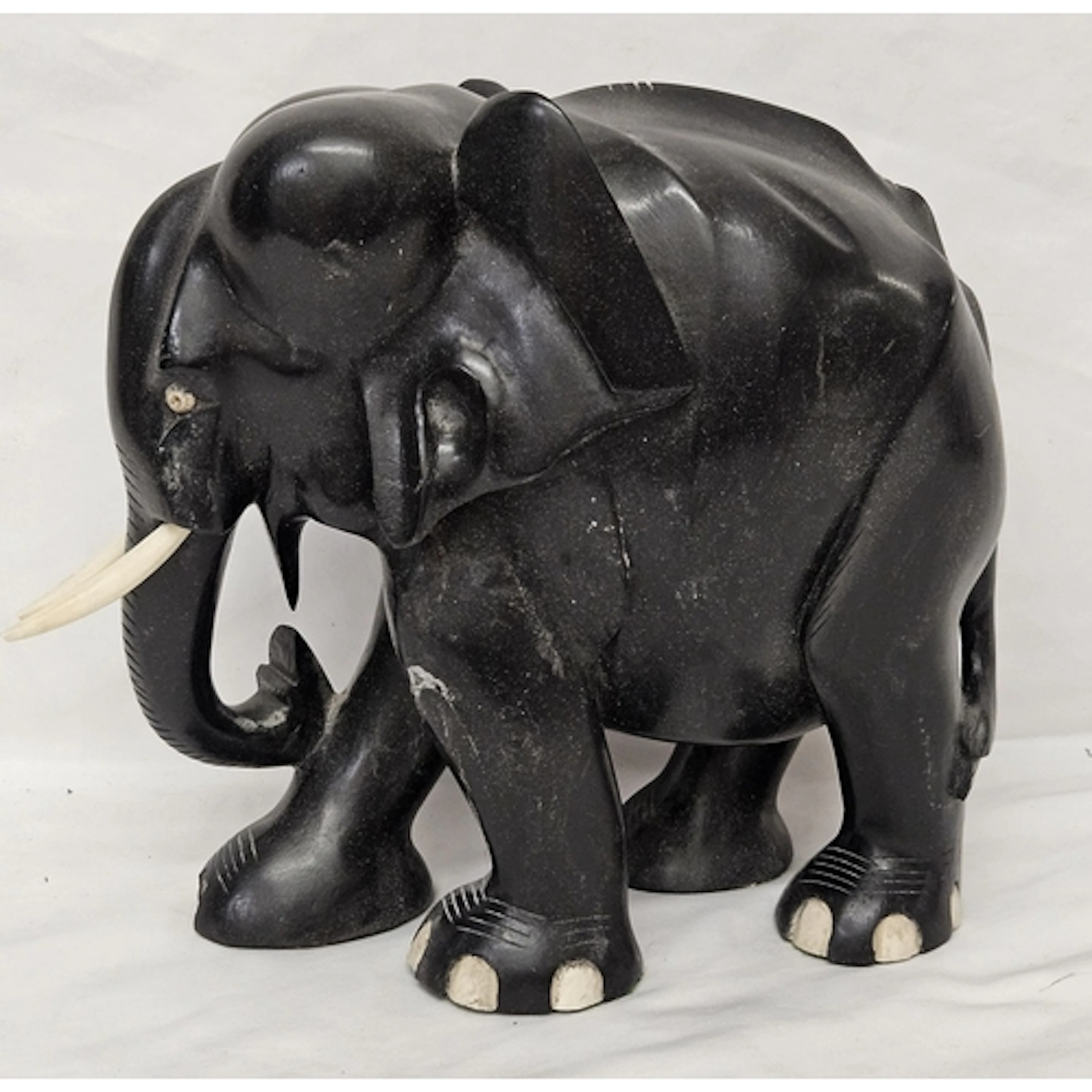 Large Carved Ebonised Elephant Figurine approx. 26cm H