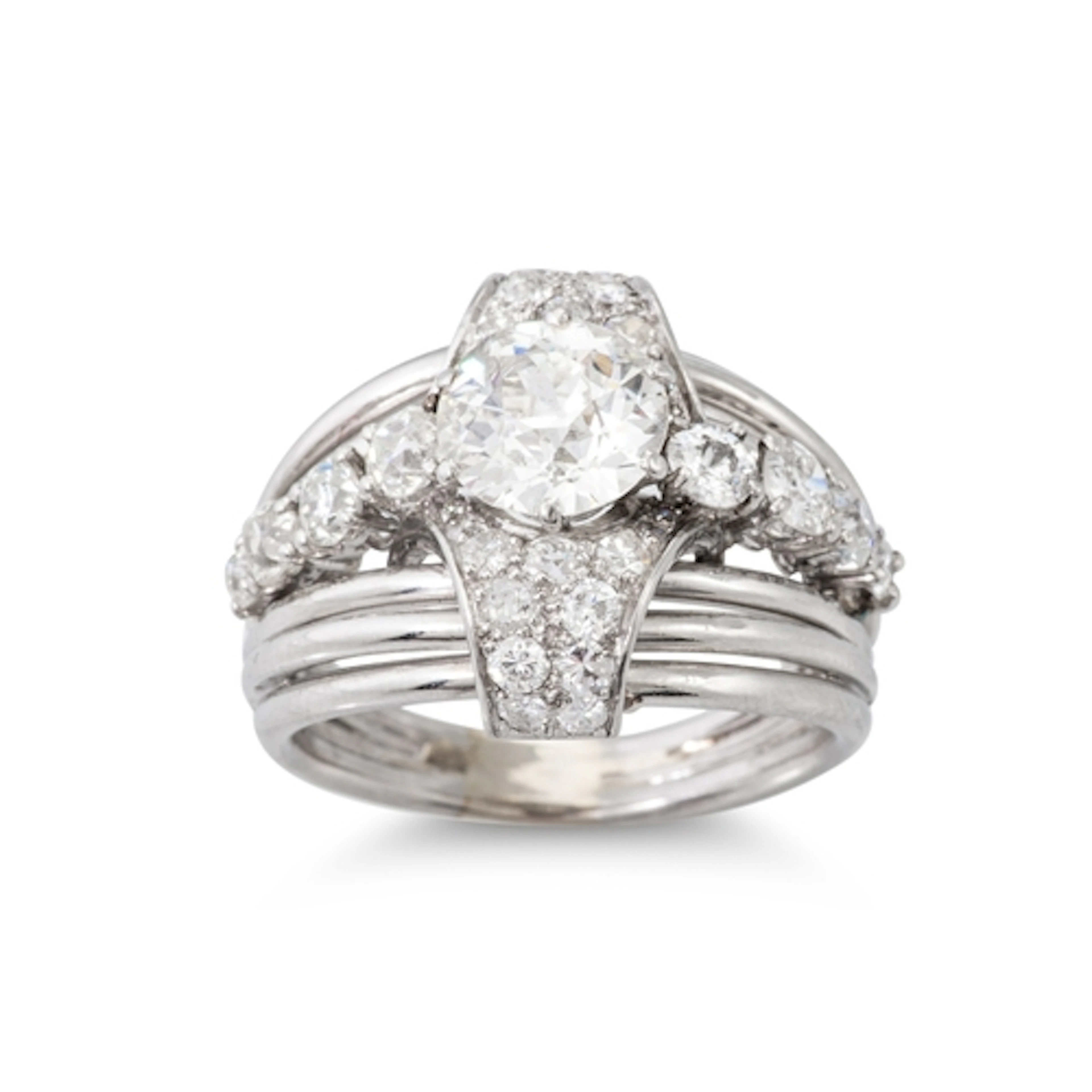 A VINTAGE BOUCHERON COCKTAIL RING, c. 1940s, set with old cu...