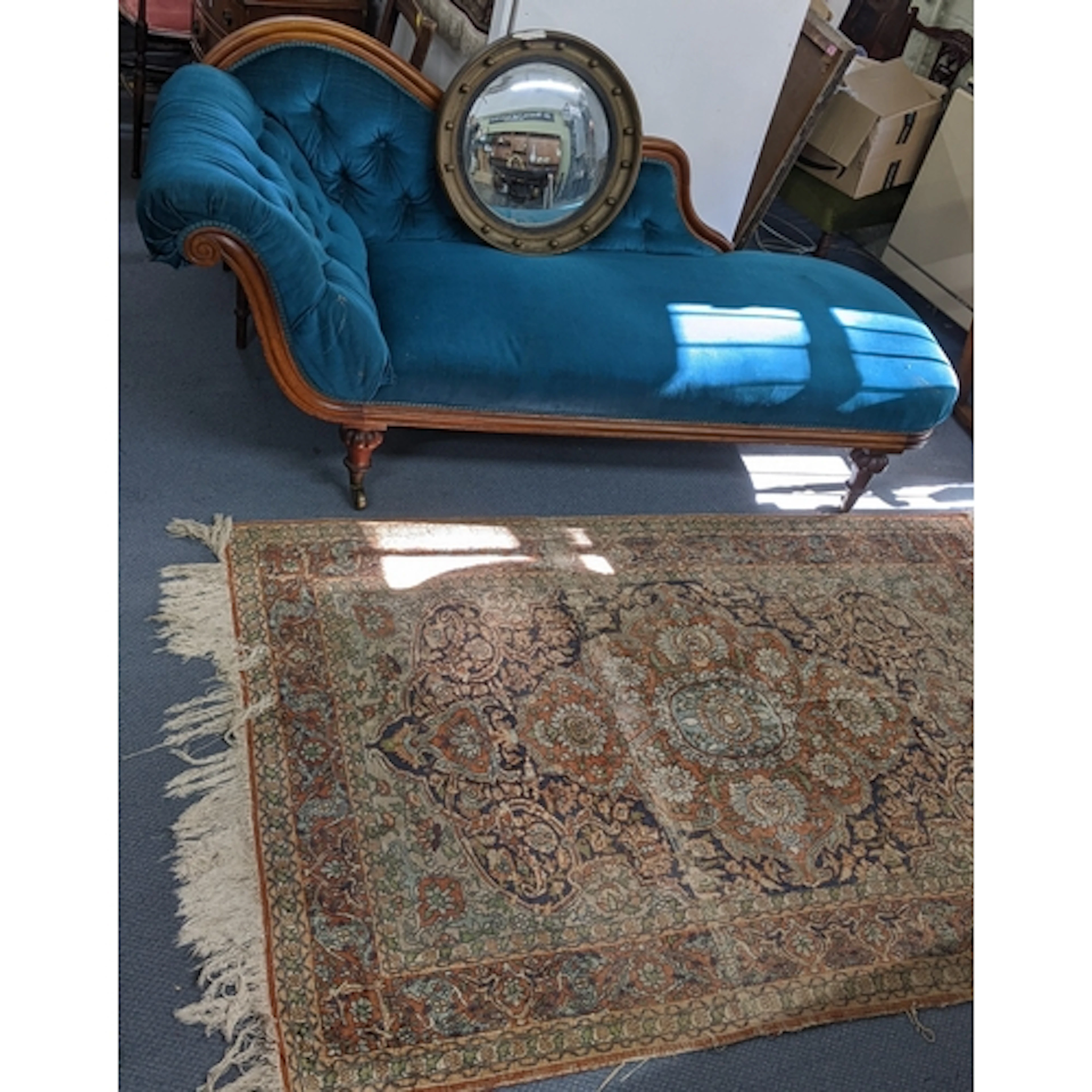 A Victorian mahogany chaise longue 80cm h x 183cm w, togethe...