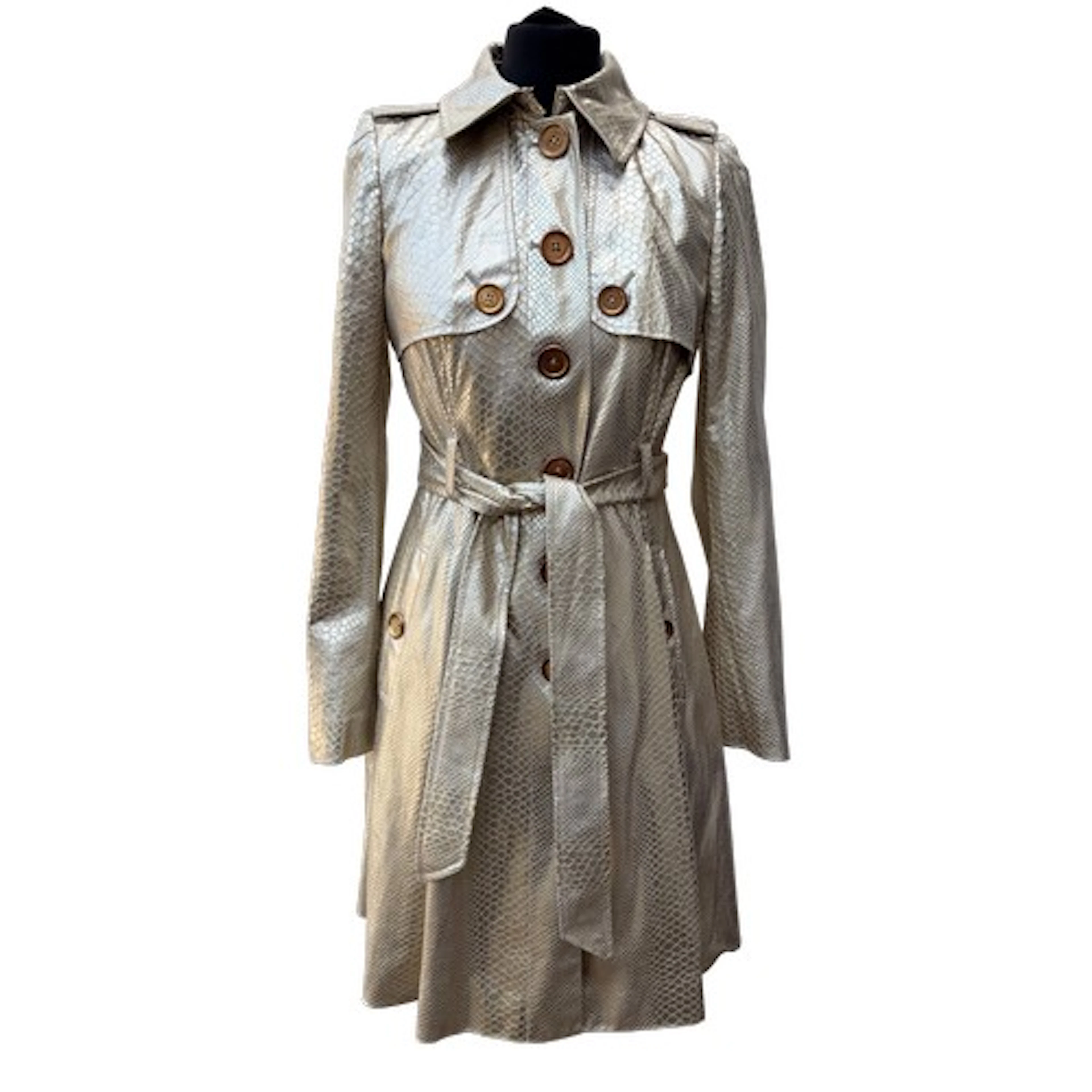 Armani Exchange gold trench coat with snake skin texture siz...