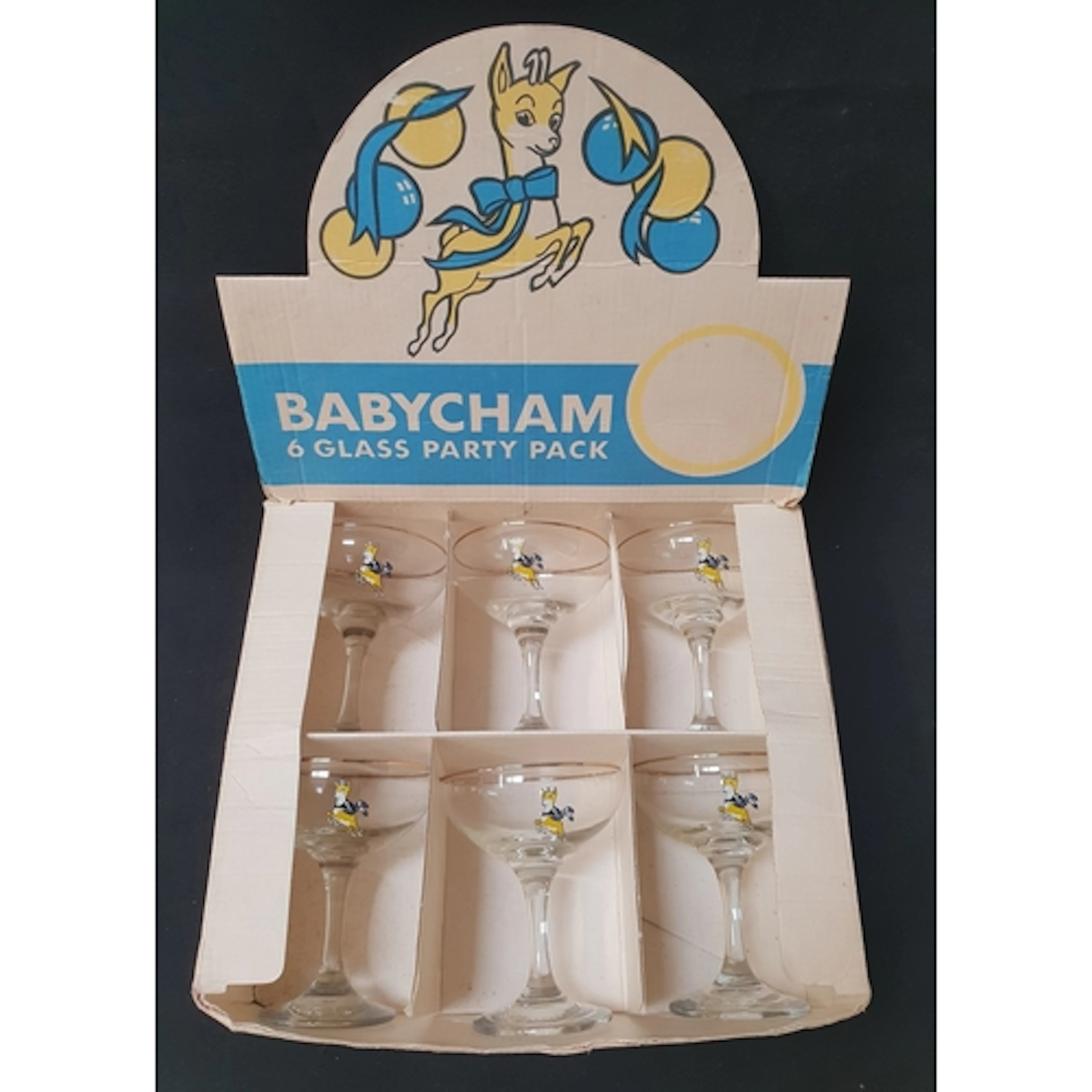 SIX VINTAGE BABYCHAM GLASSES each perry glass with Babycham...