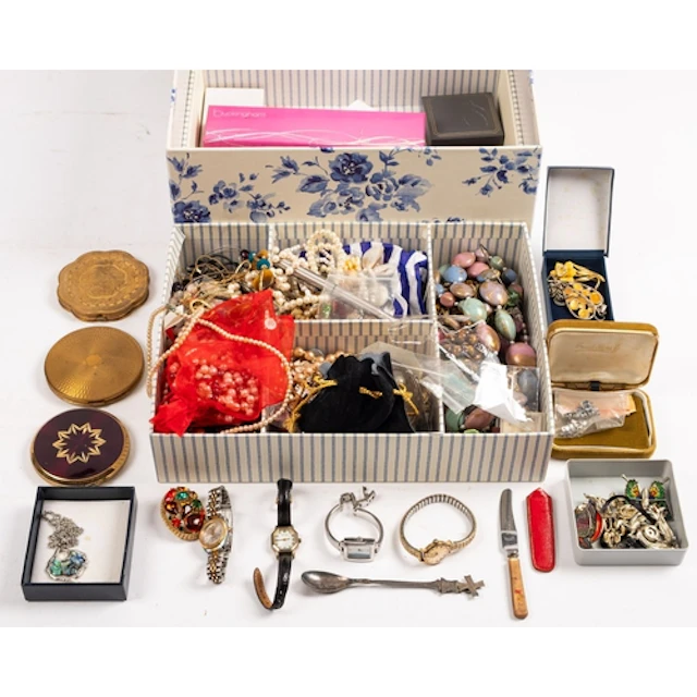 A mixed collection of gold plated, silver and costume jewell...