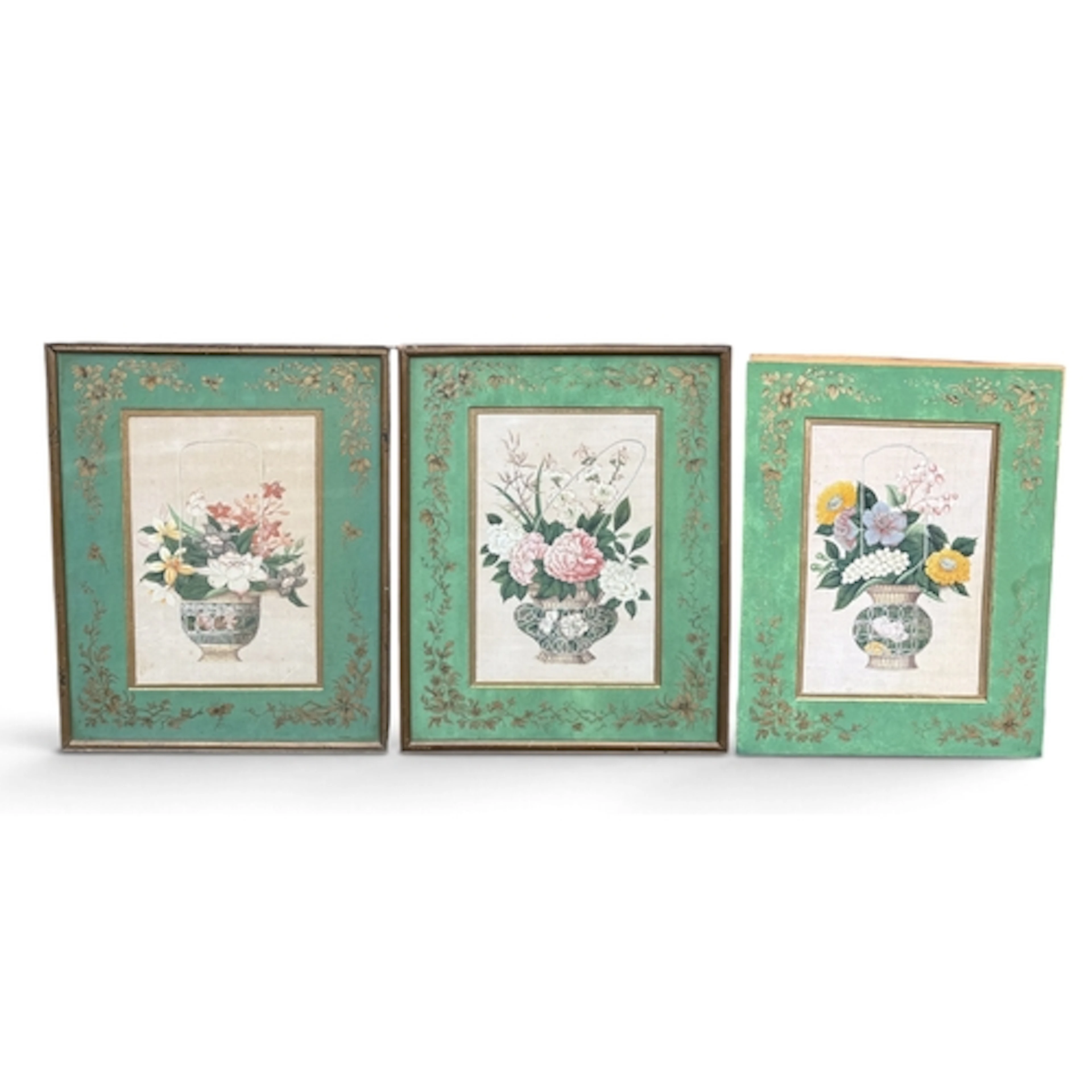 A SET OF THREE 19TH CENTURY CHINESE PITH PAINTINGS ON RICE P...