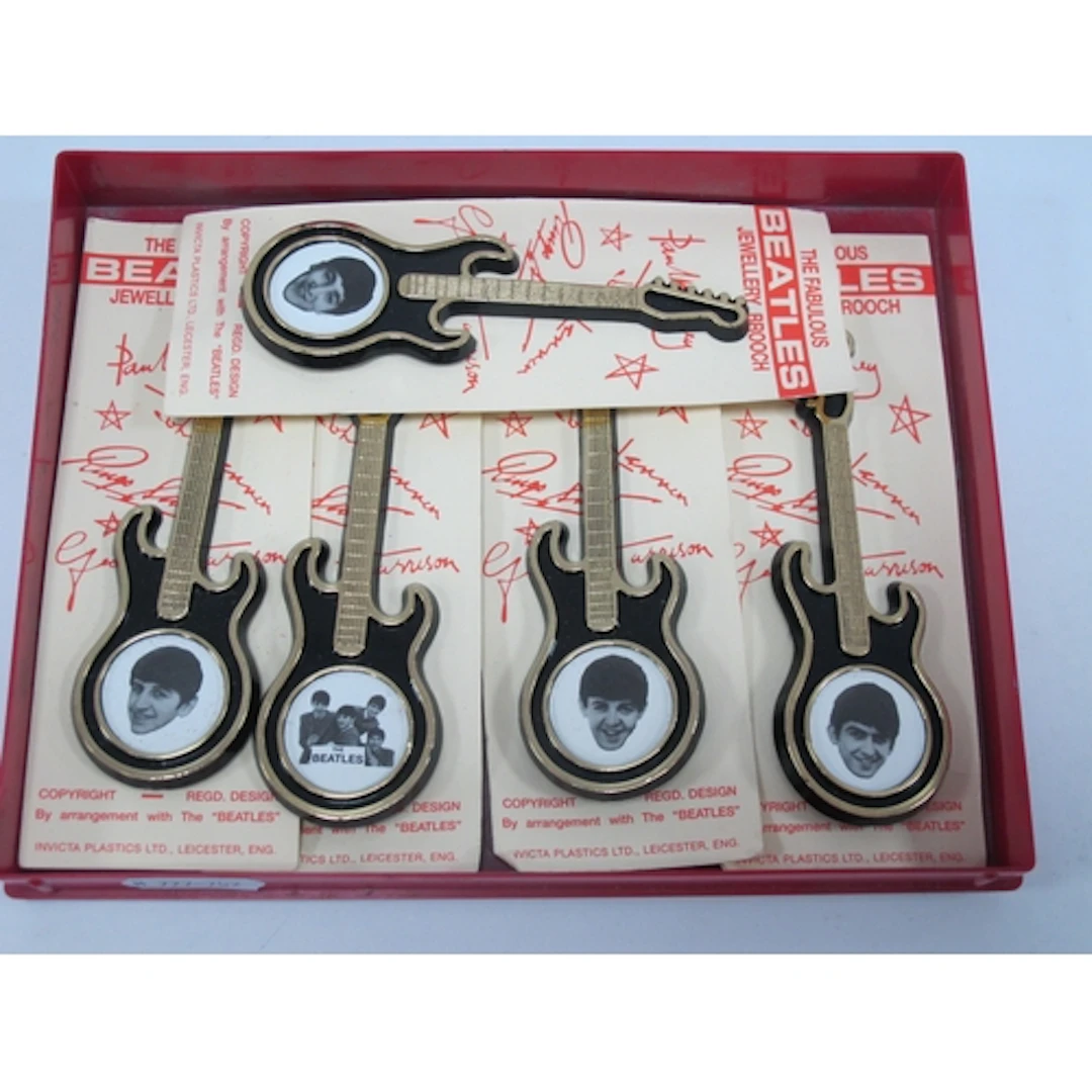 The Beatles Guitar Brooches - four individual band members a...