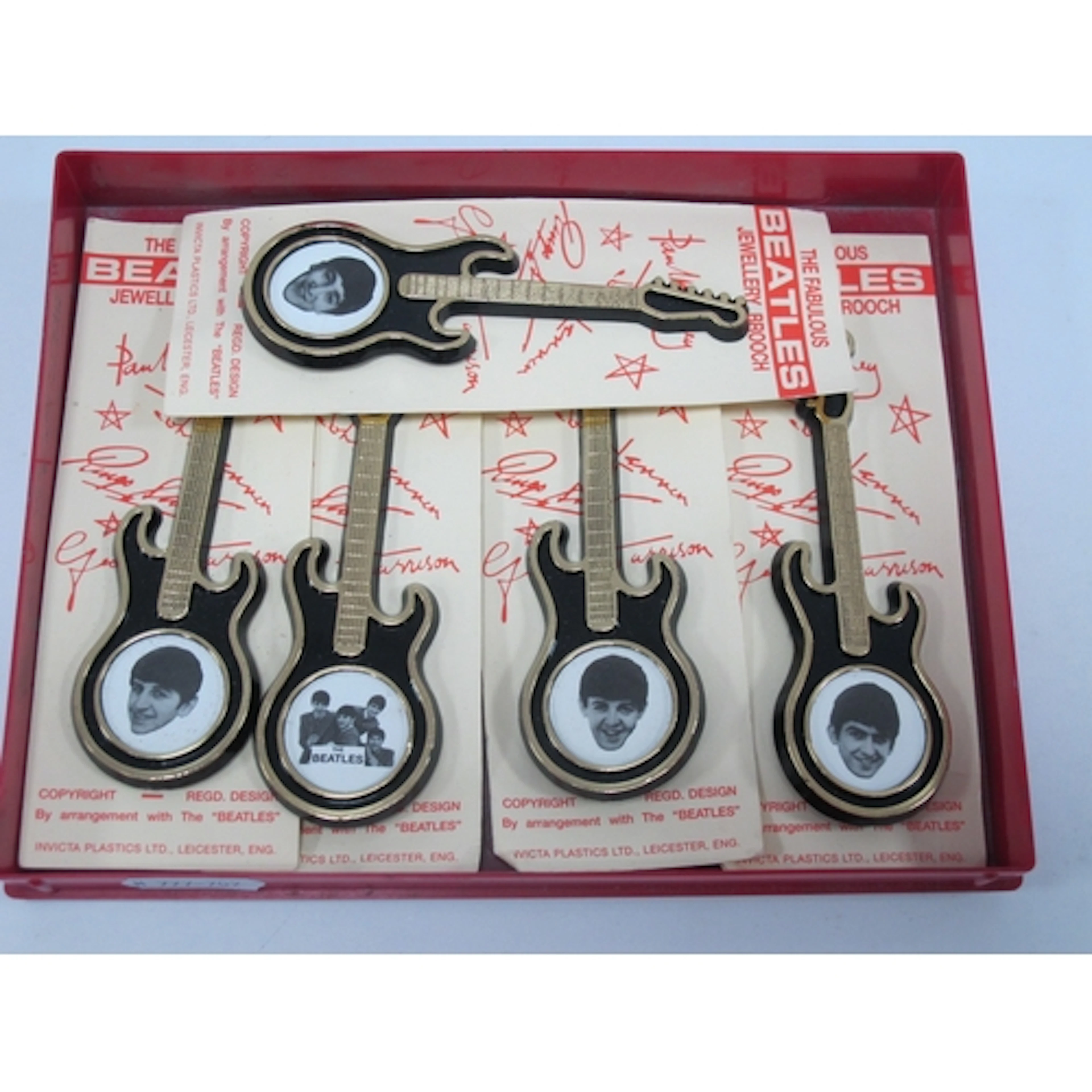 The Beatles Guitar Brooches - four individual band members a...