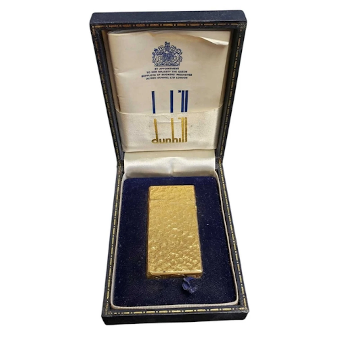 1970s vintage Dunhill Rollagas gold plated bark textured poc...