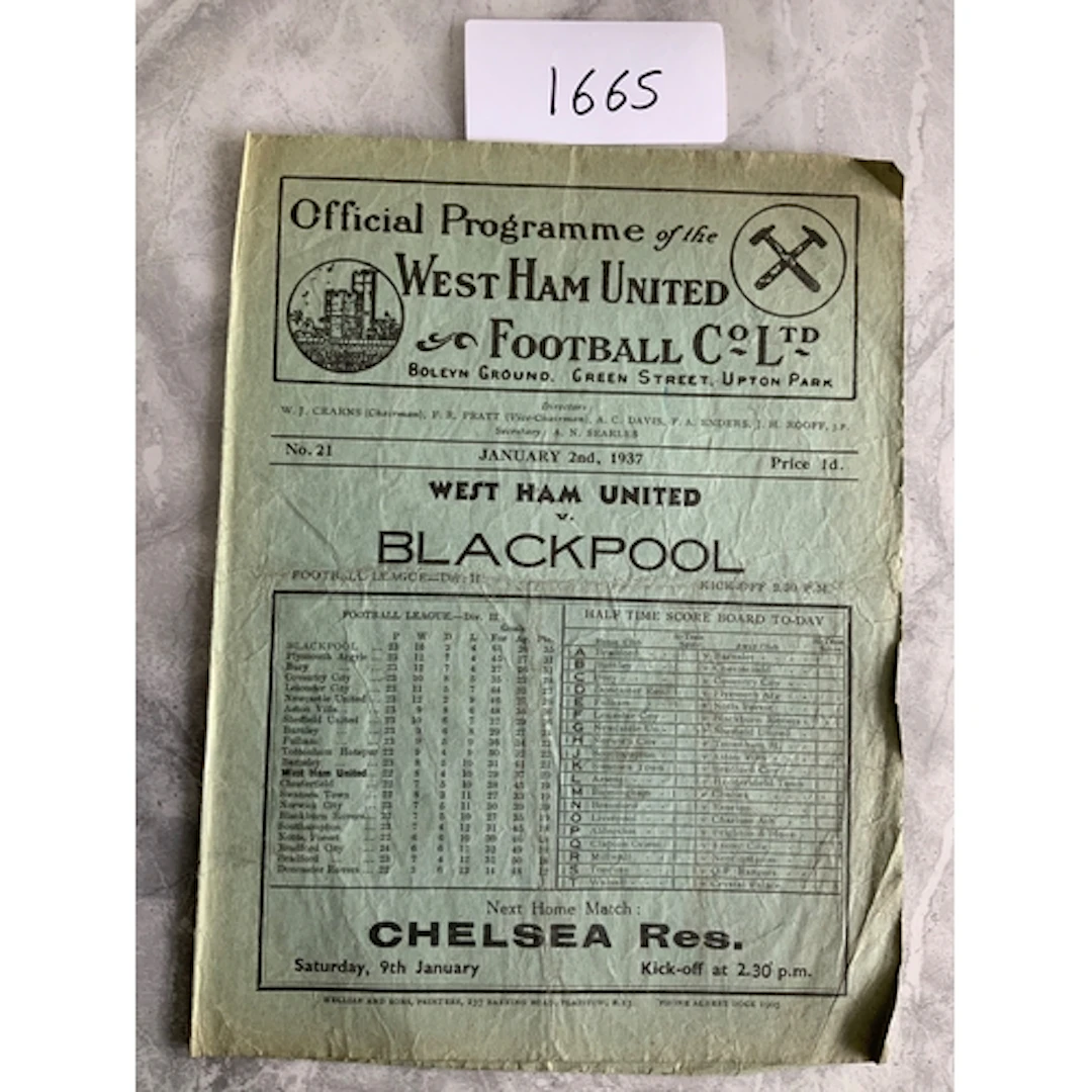 36/37 West Ham v Blackpool Football Programme: Good conditio...