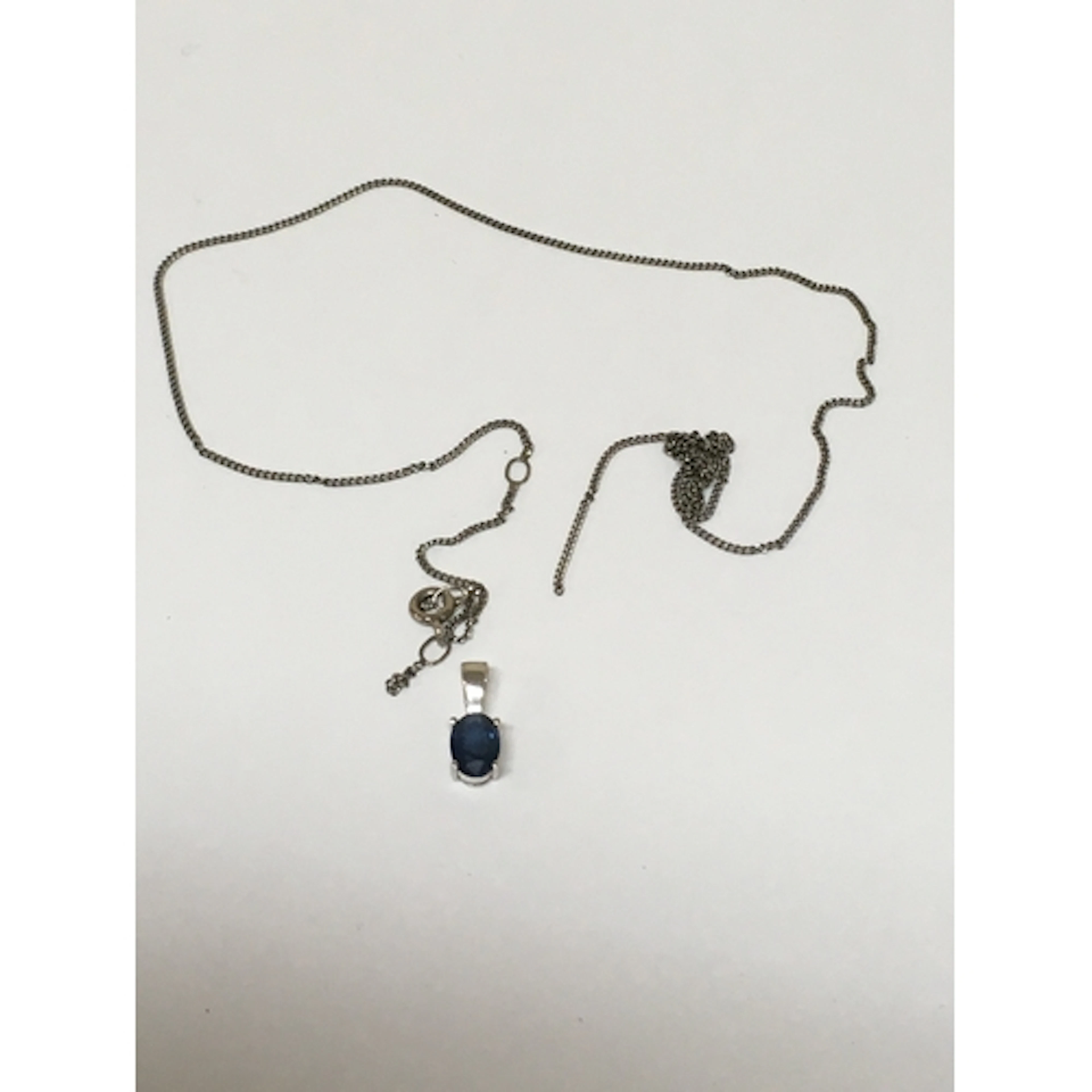 Silver Chain (A/P) Carat White Gold pendant with inset Sapph...