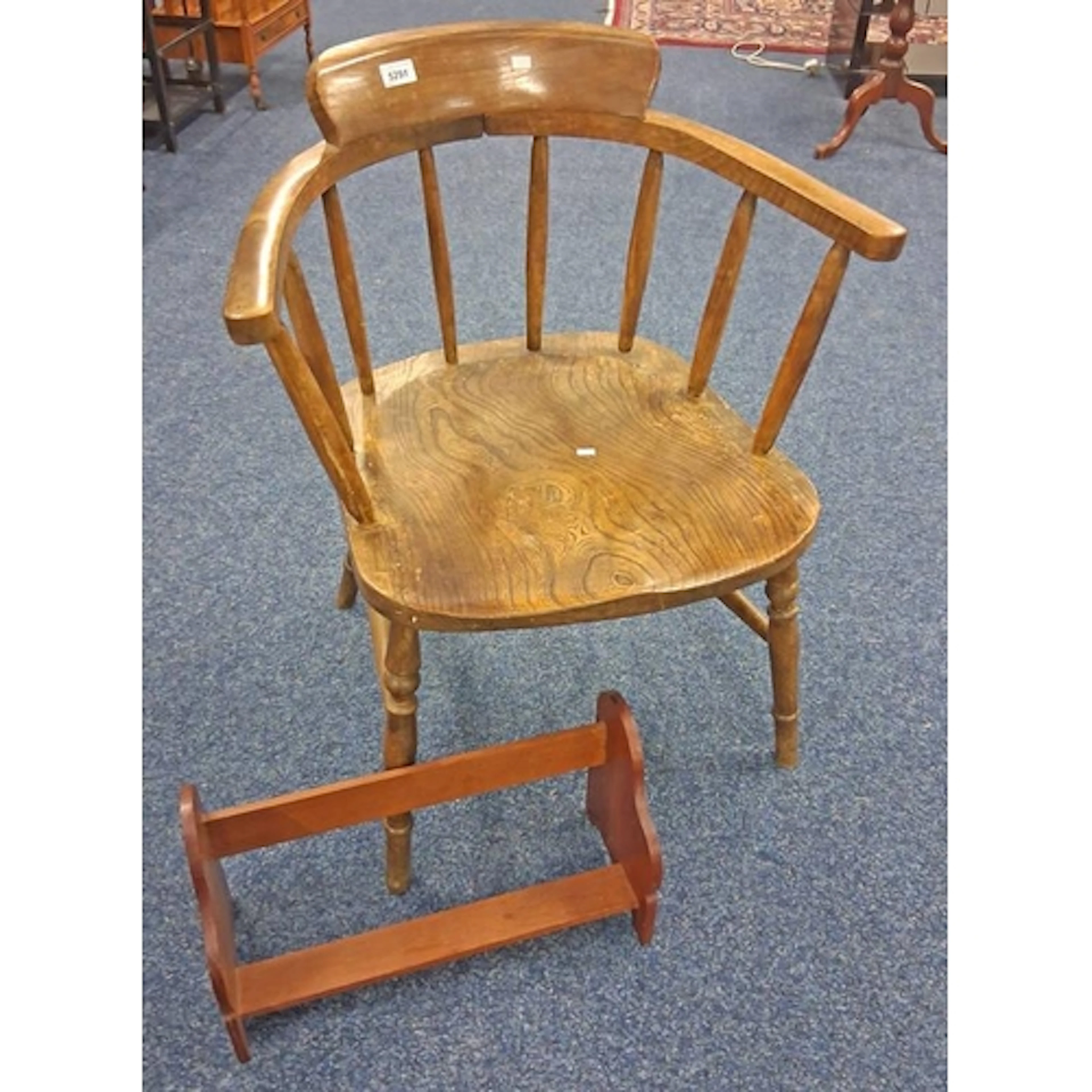 ELM CAPTAIN'S CHAIR & TEAK BOOK SHELF