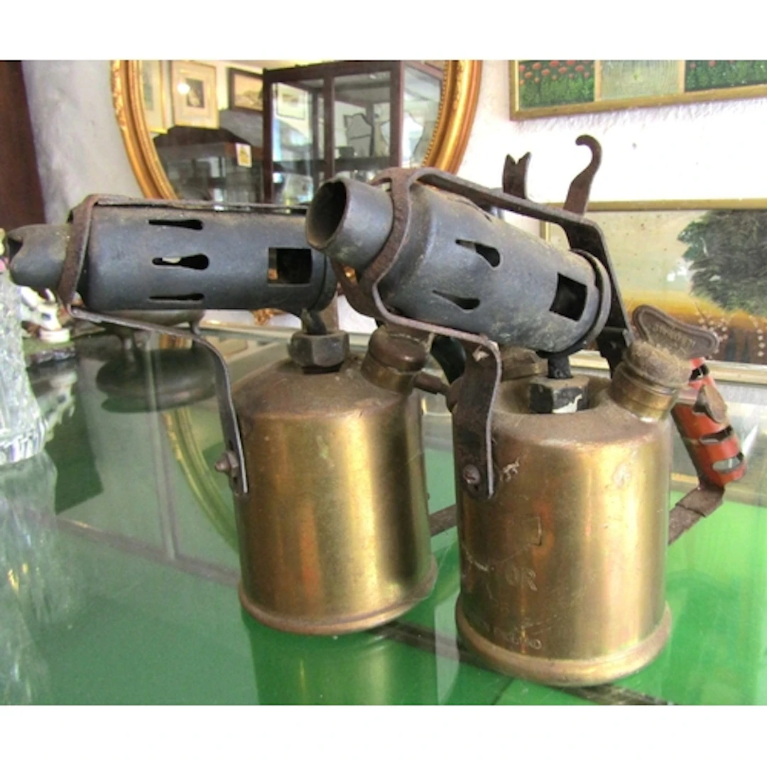 Pair of Edwardian Blow Torches Brass Canister Form