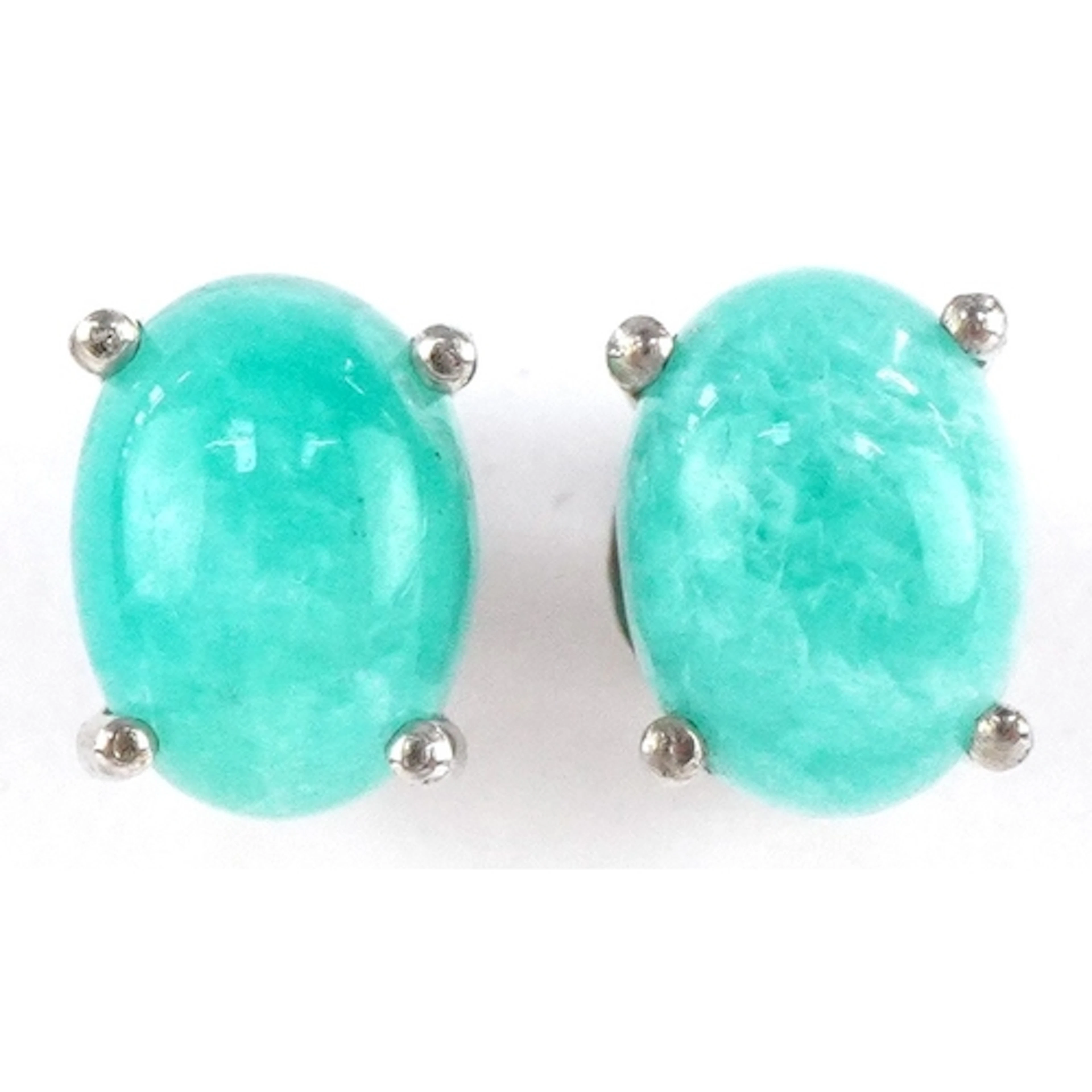Pair of silver cabochon amazonite stud earrings, 8.1mm high,...