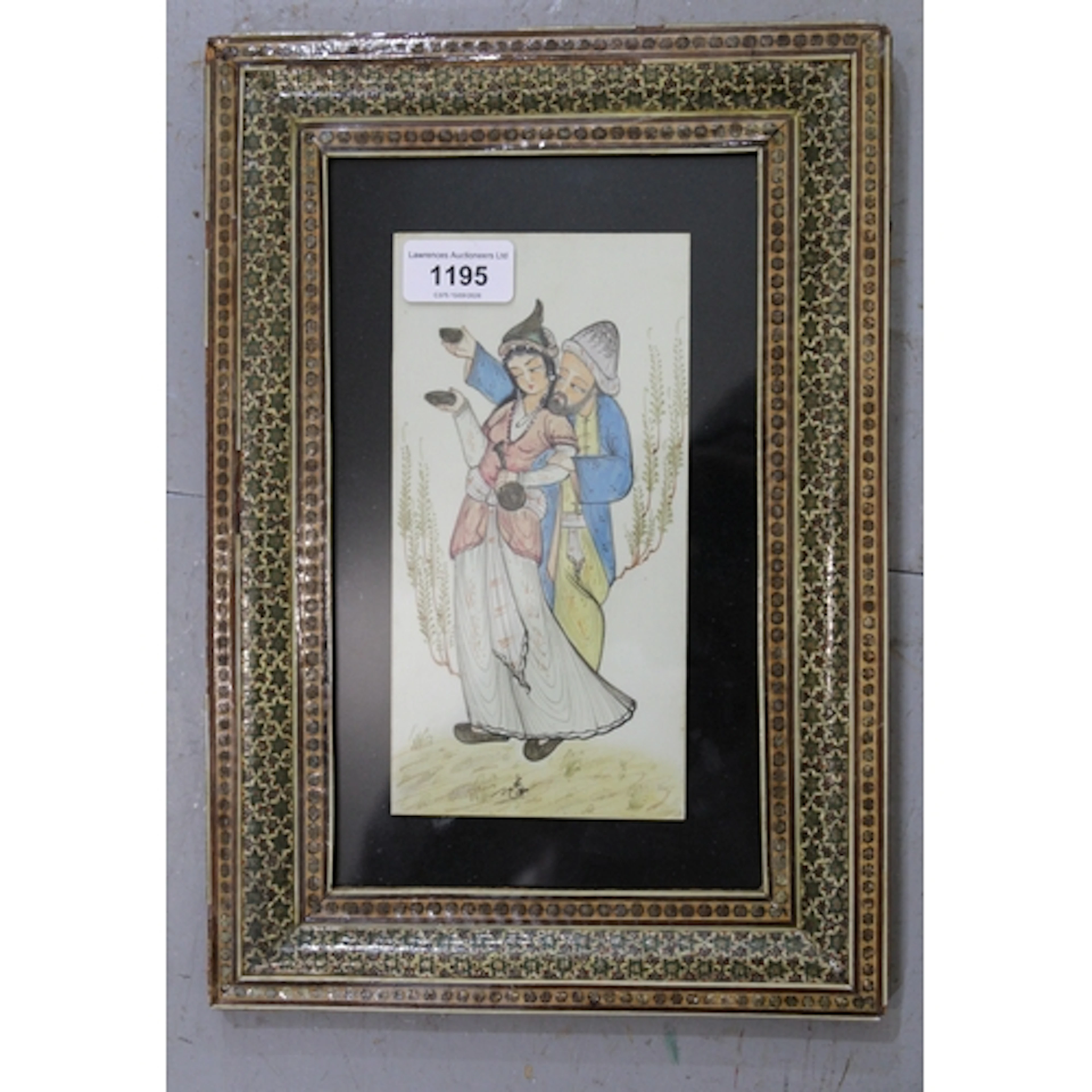 Persian watercolour on ivorine, of a gentleman and woman in ...
