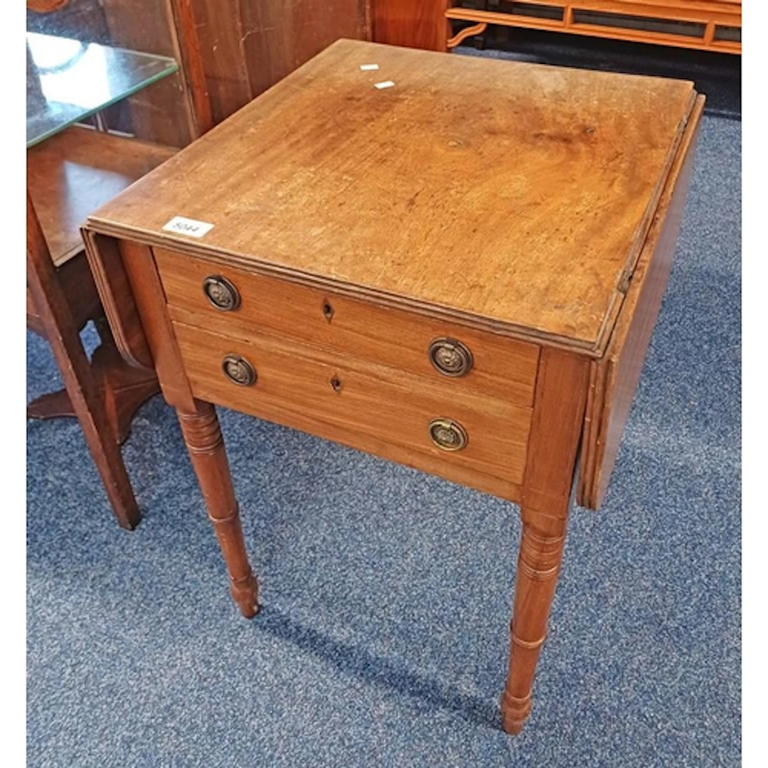 19TH CENTURY MAHOGANY DROP-FLAP OCCASIONAL TABLE WITH 2 DRAW...
