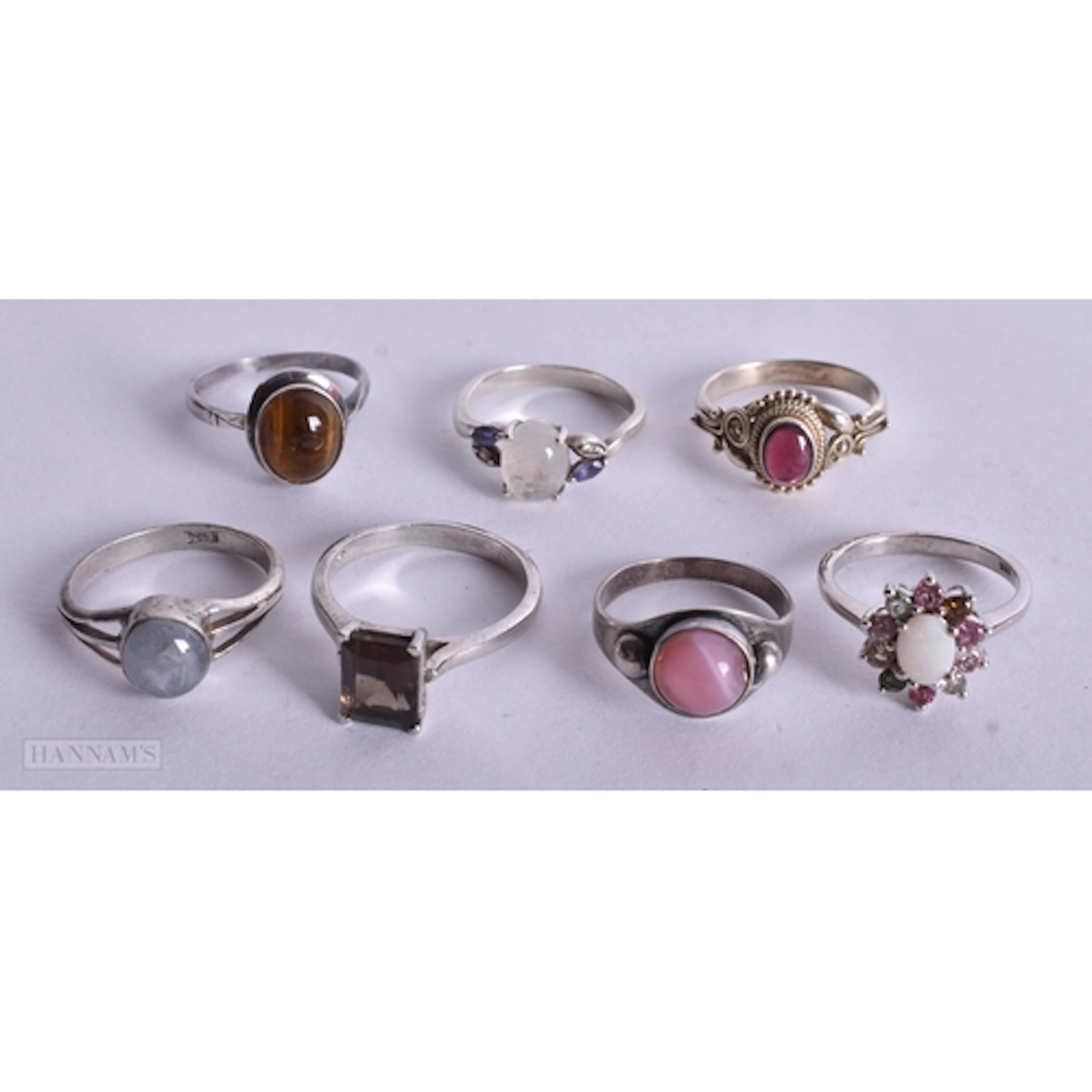 Collection of Sterling Silver Gemstone Rings inc. Moonstone,...