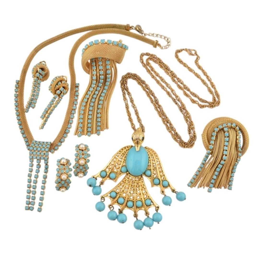 A selection of matching gold tone and blue stone costume jew...