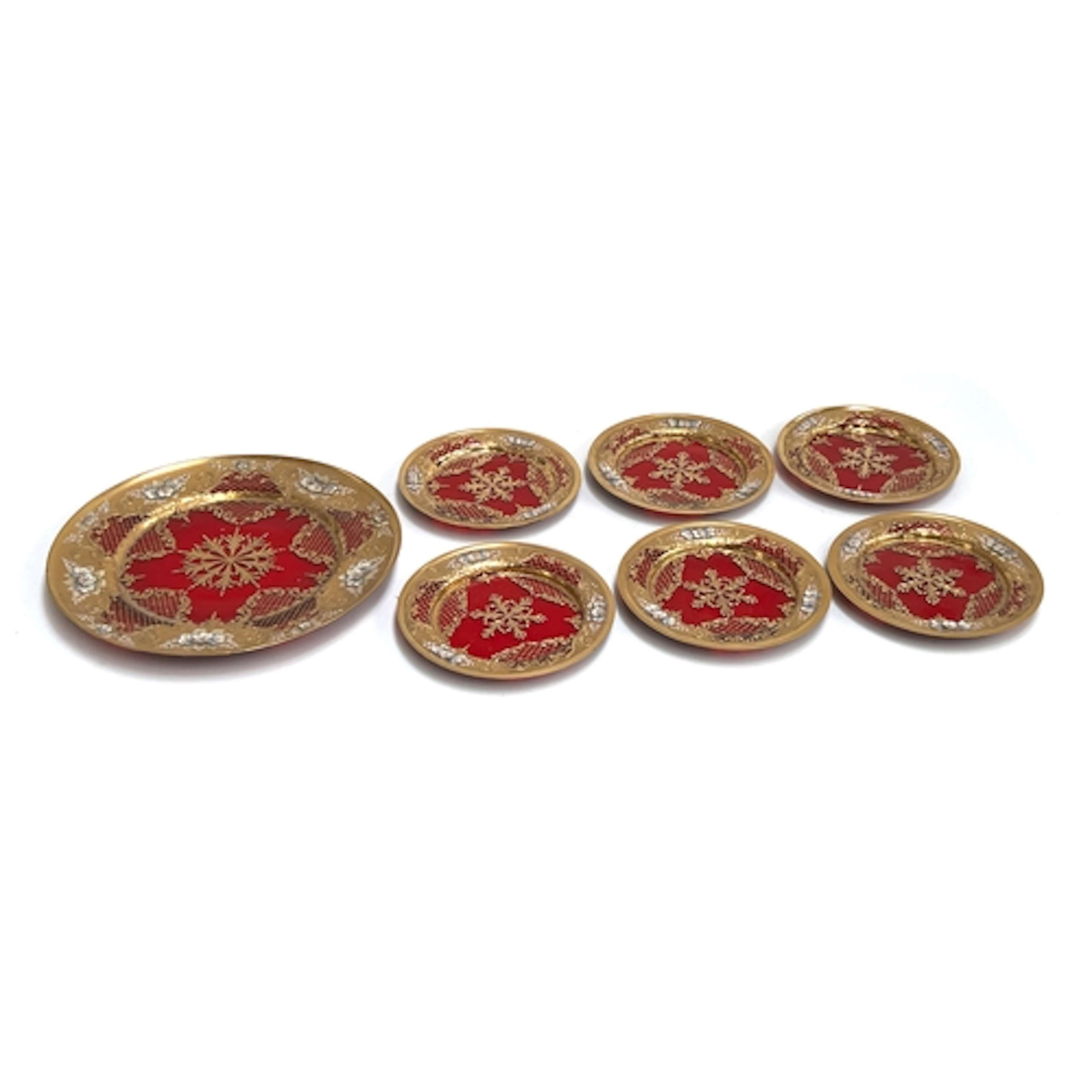 A set of six Murano Salviati style enamelled and floral encr...