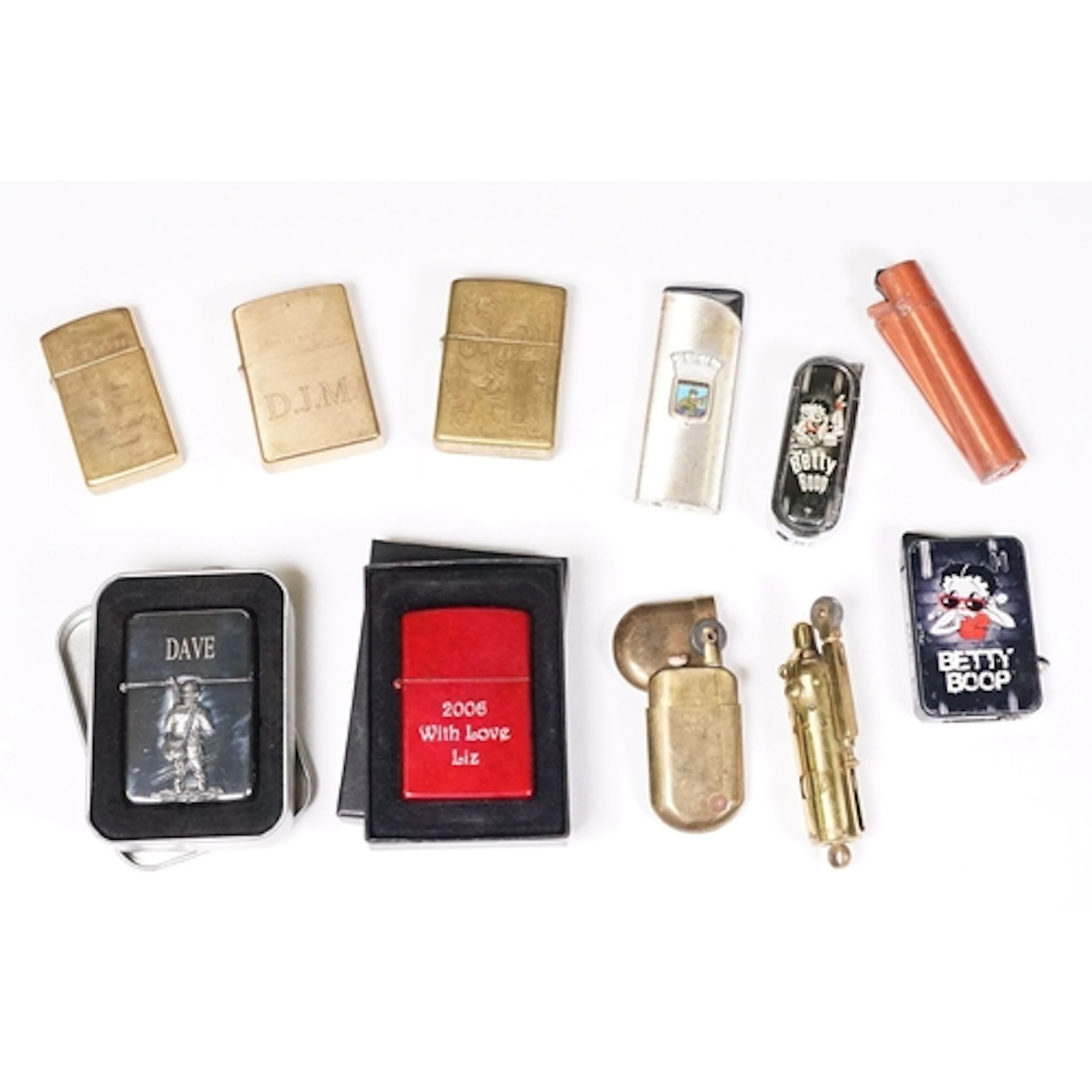Group of lighters to include brass, Zippo, Profa, Omaha Beac...
