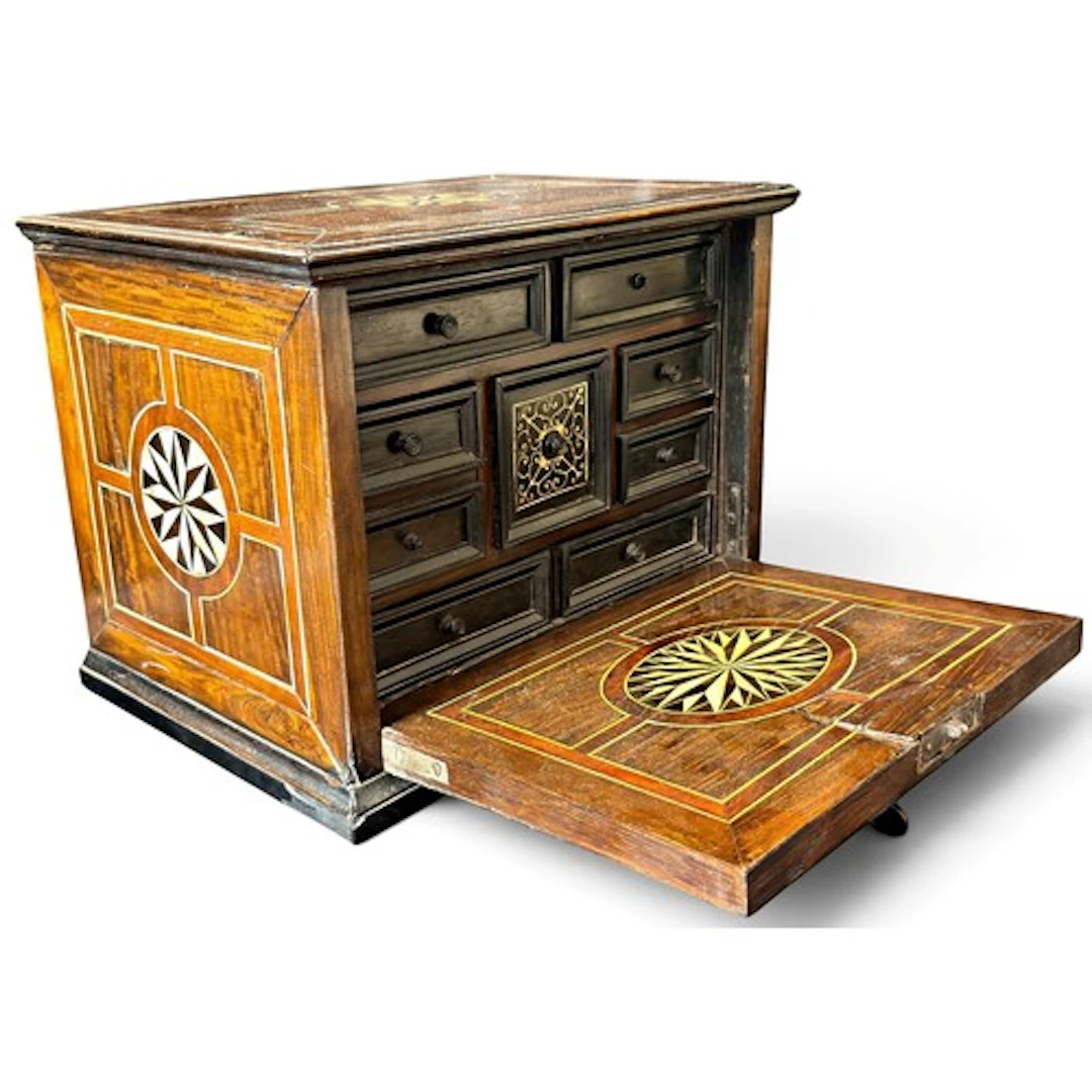 A diminutive Anglo-Indian coromandel, ebony and ivory inlaid...