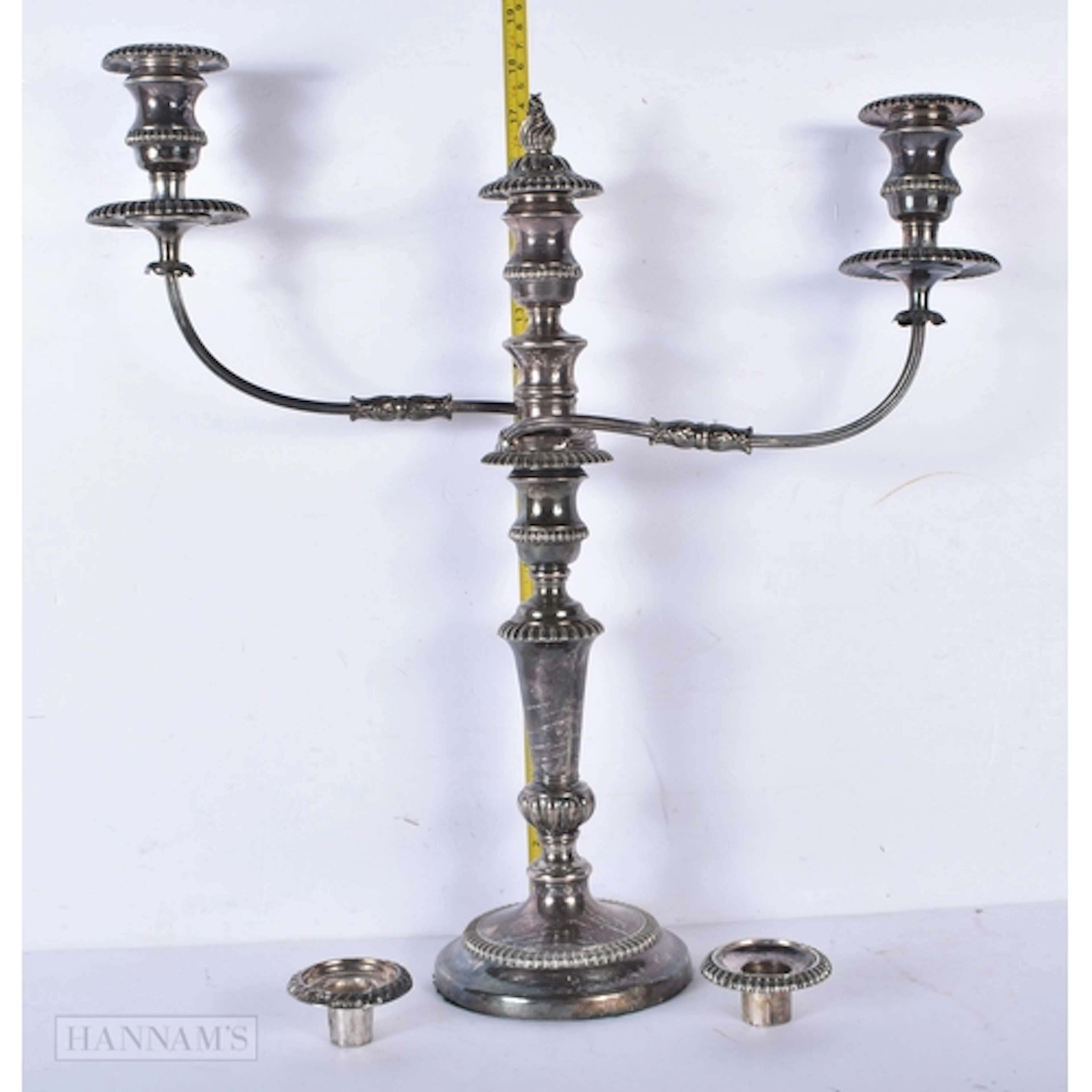 An antique silver plate candelabra 47 x 44cm