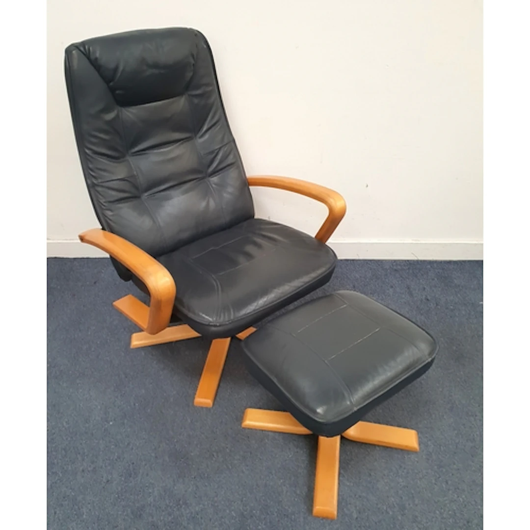 SWIVEL OFFICE CHAIR featuring curved arm rests, with blue co...