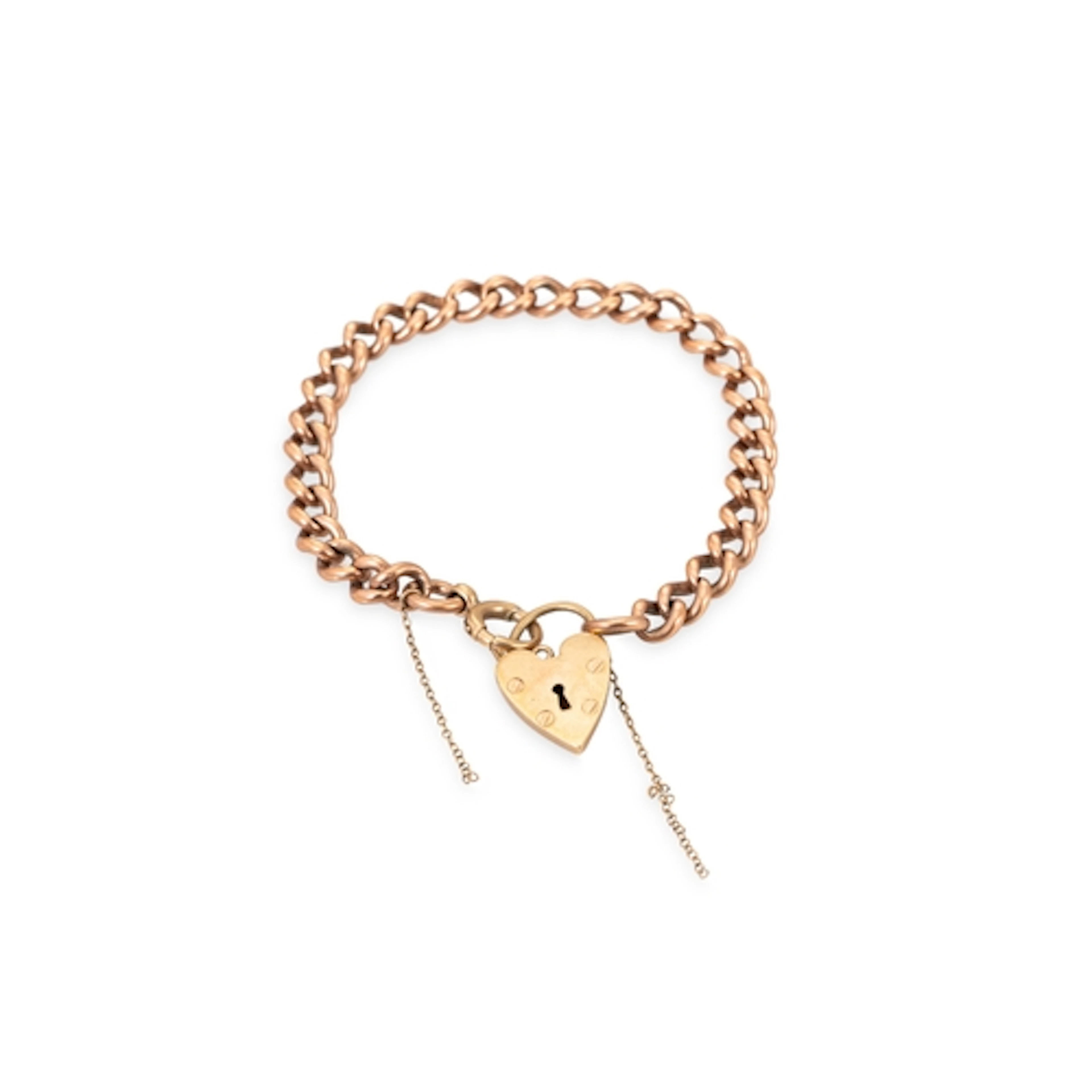 A VINTAGE 9CT GOLD CURB LINK BRACELET, the rose gold curb li...