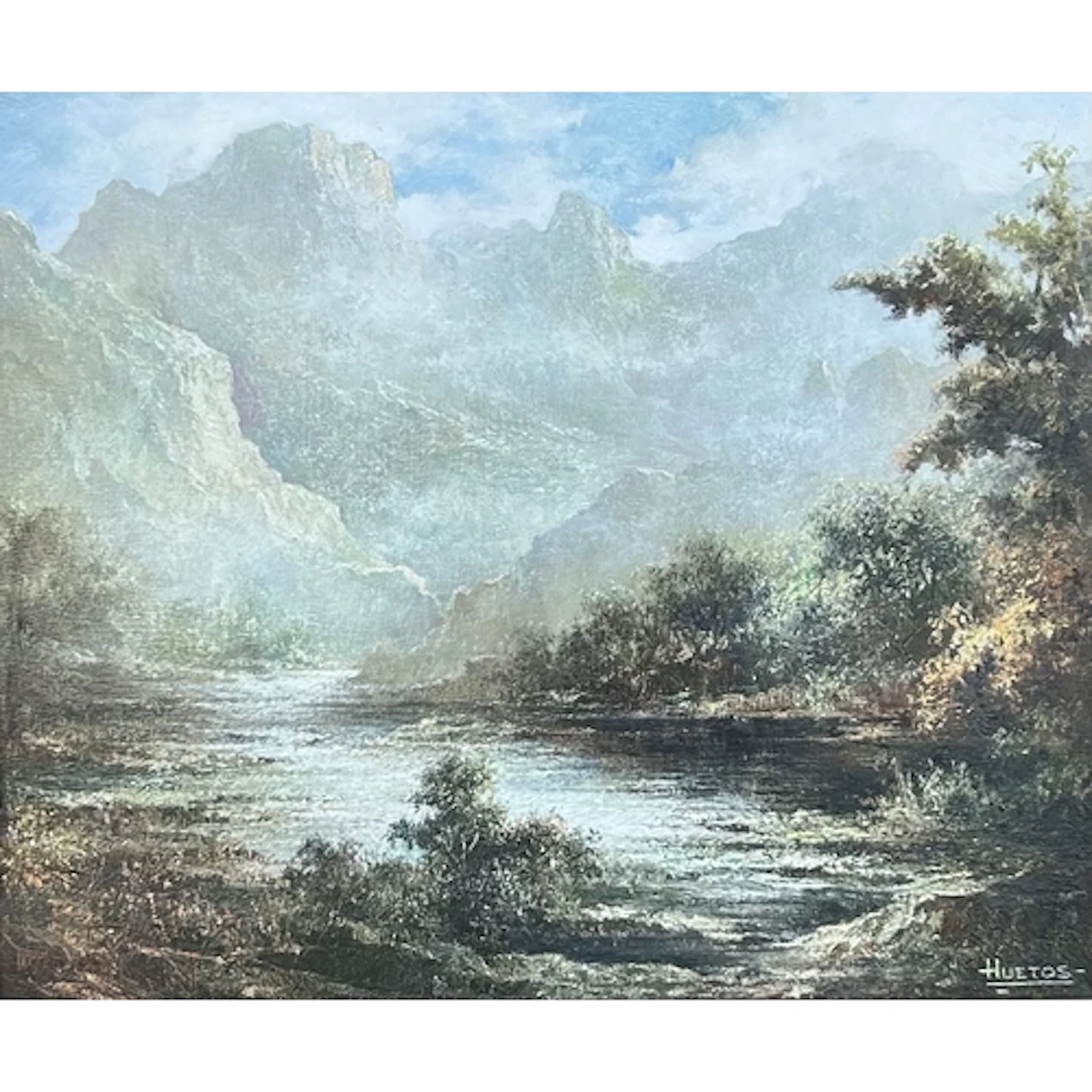 DOMINGO HUETOS (SPANISH, 1928-2005): A MOUNTAINOUS RIVER LAN...