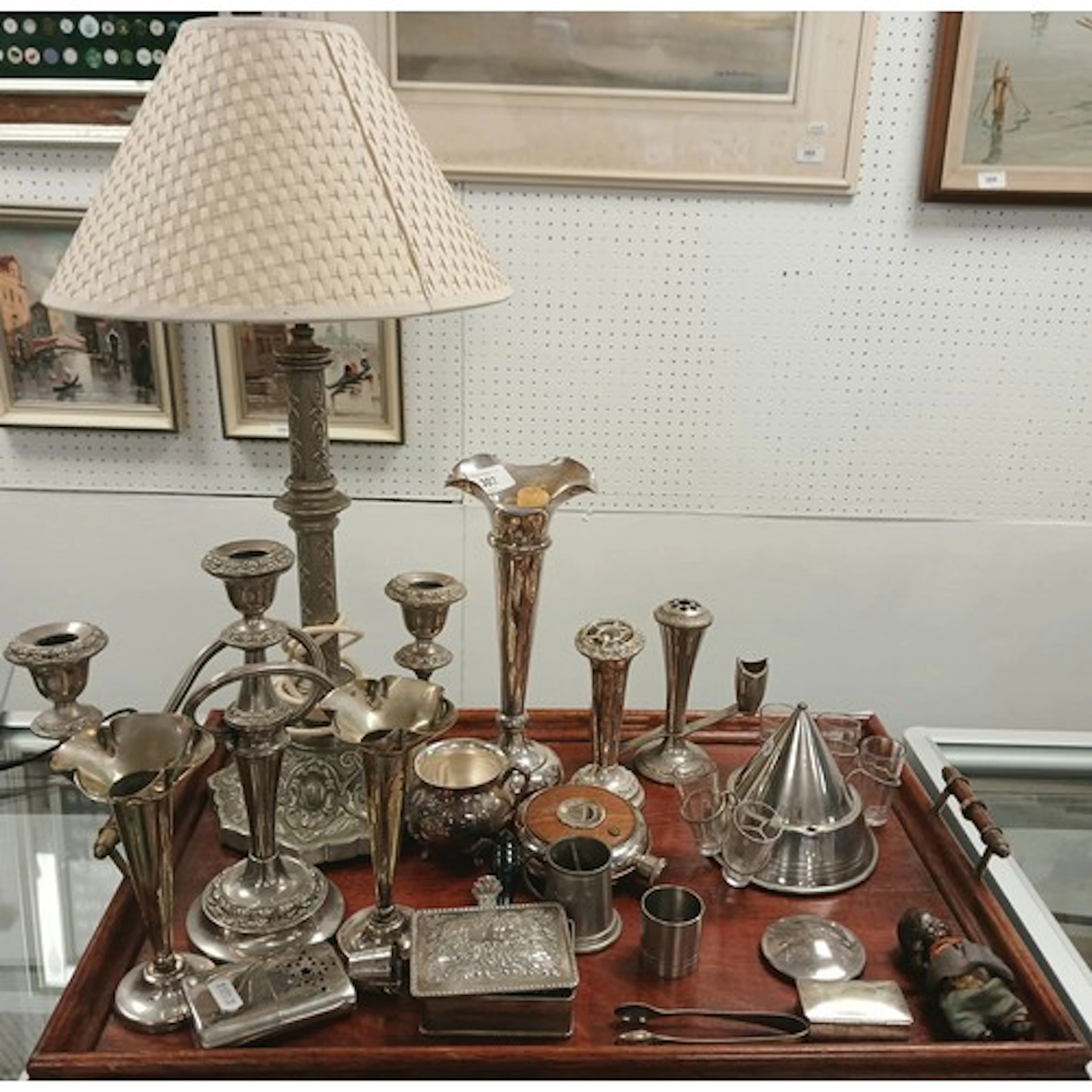 Collection of silver plated and EP ware to include candlesti...
