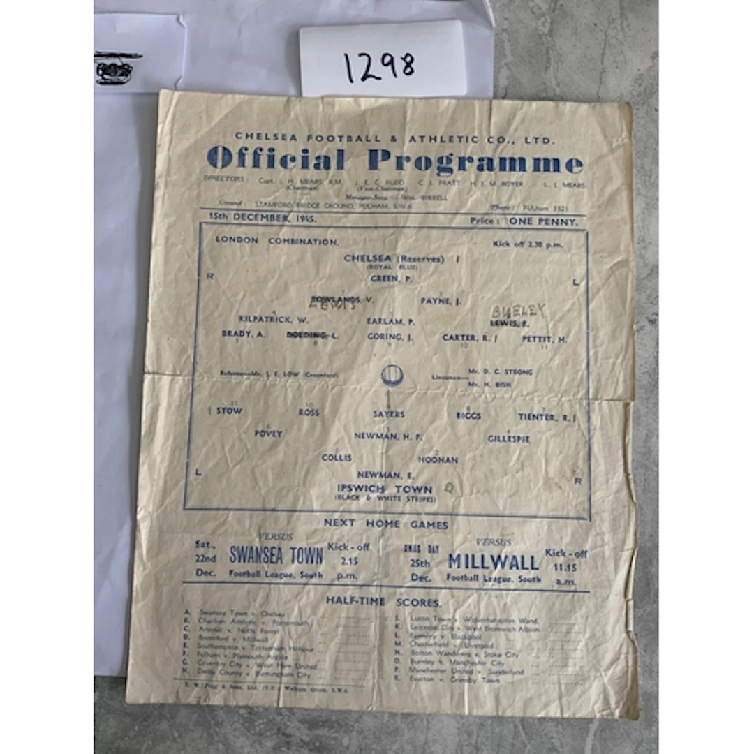 45/46 Chelsea v Ipswich Reserves Football Programme: London ...