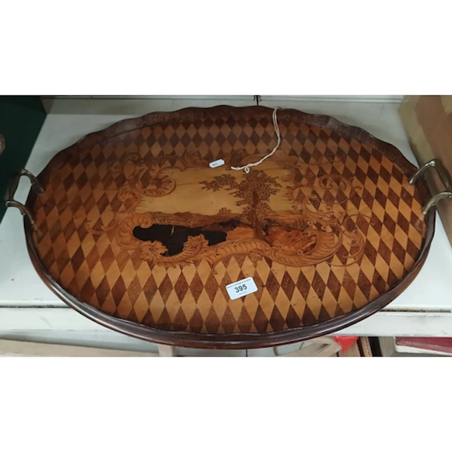 A large marquetry galleried tray.