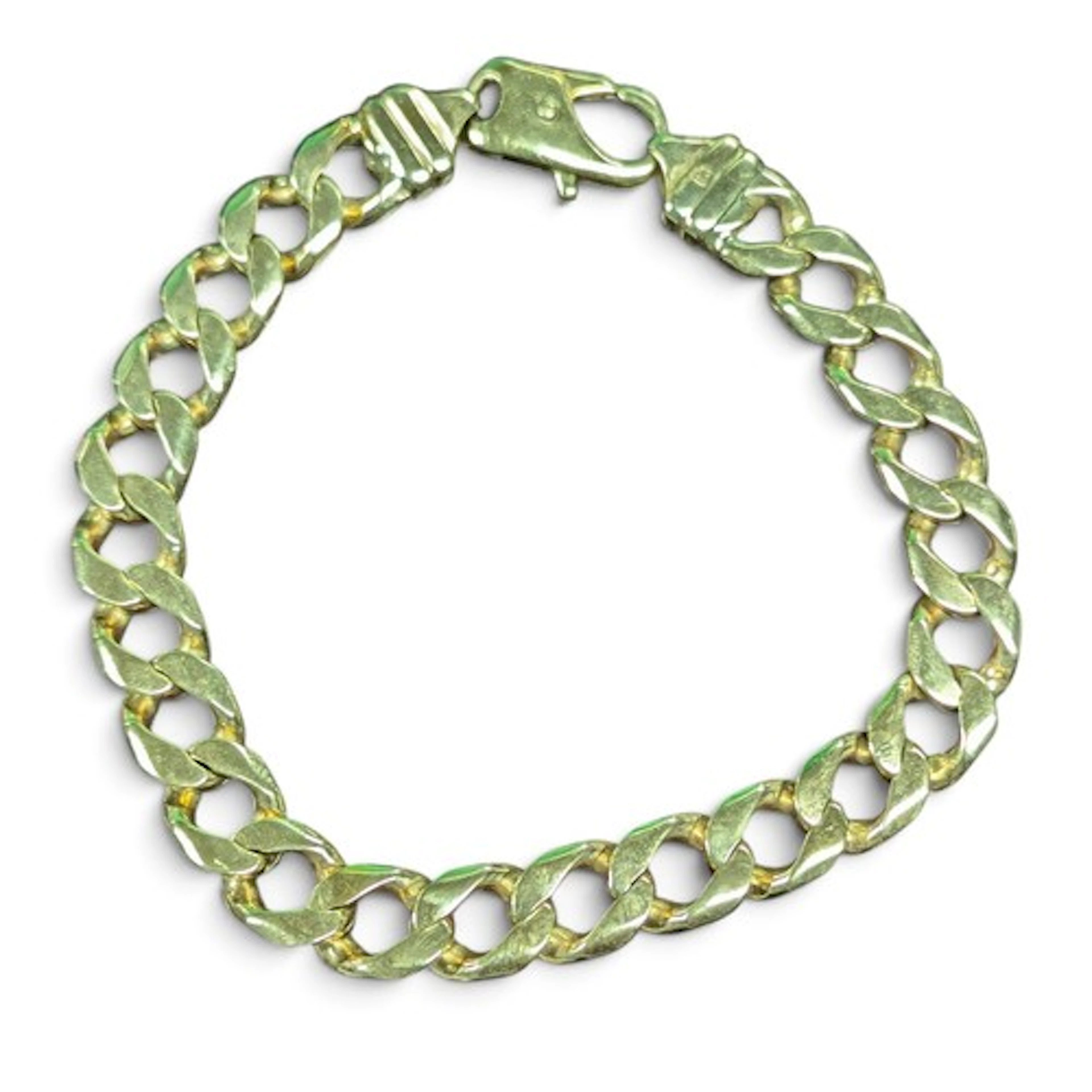 A yellow metal curb link bracelet, 26cm long, marked 375 GM,...