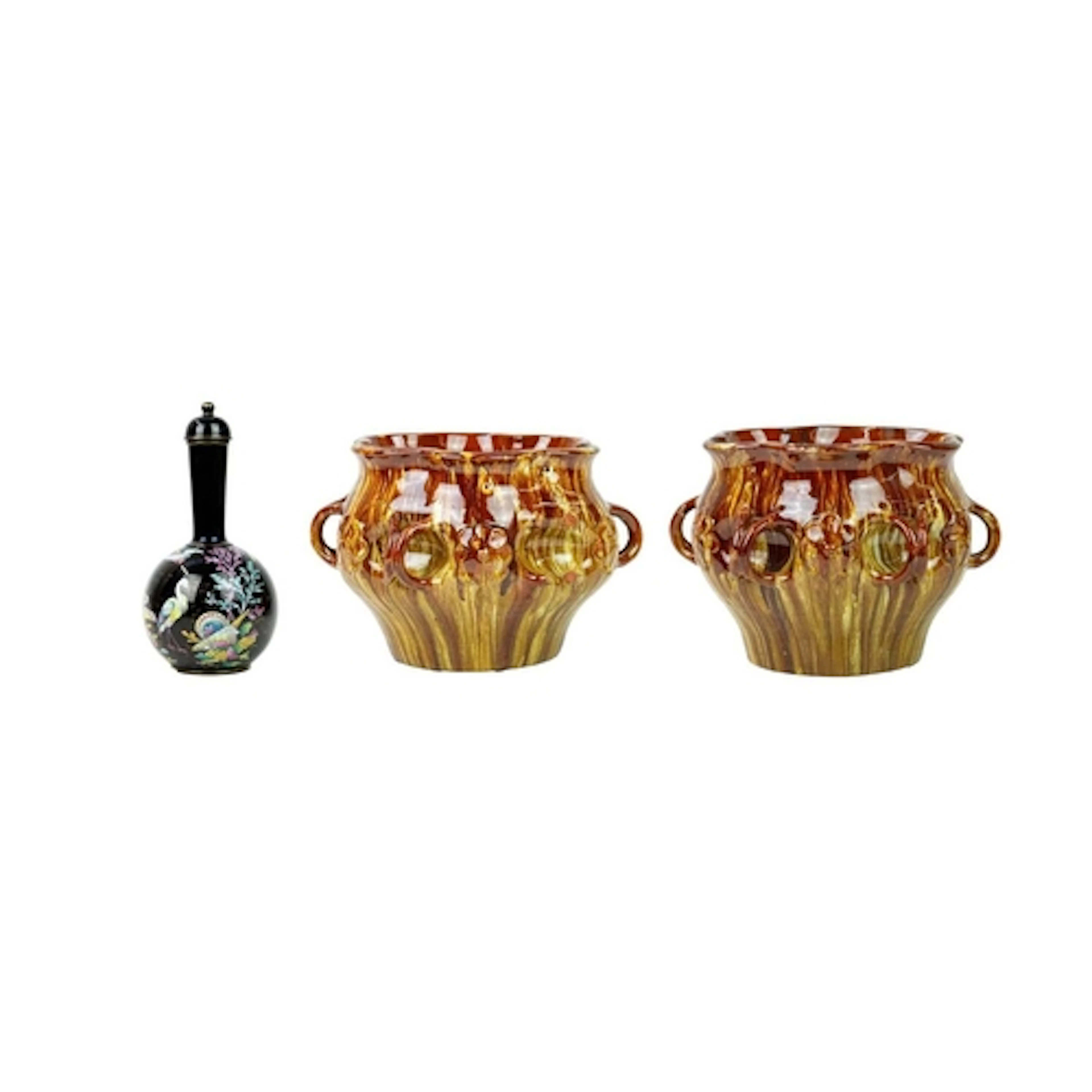 A pair of Linthorpe pottery jardinières. Designed by Christo...