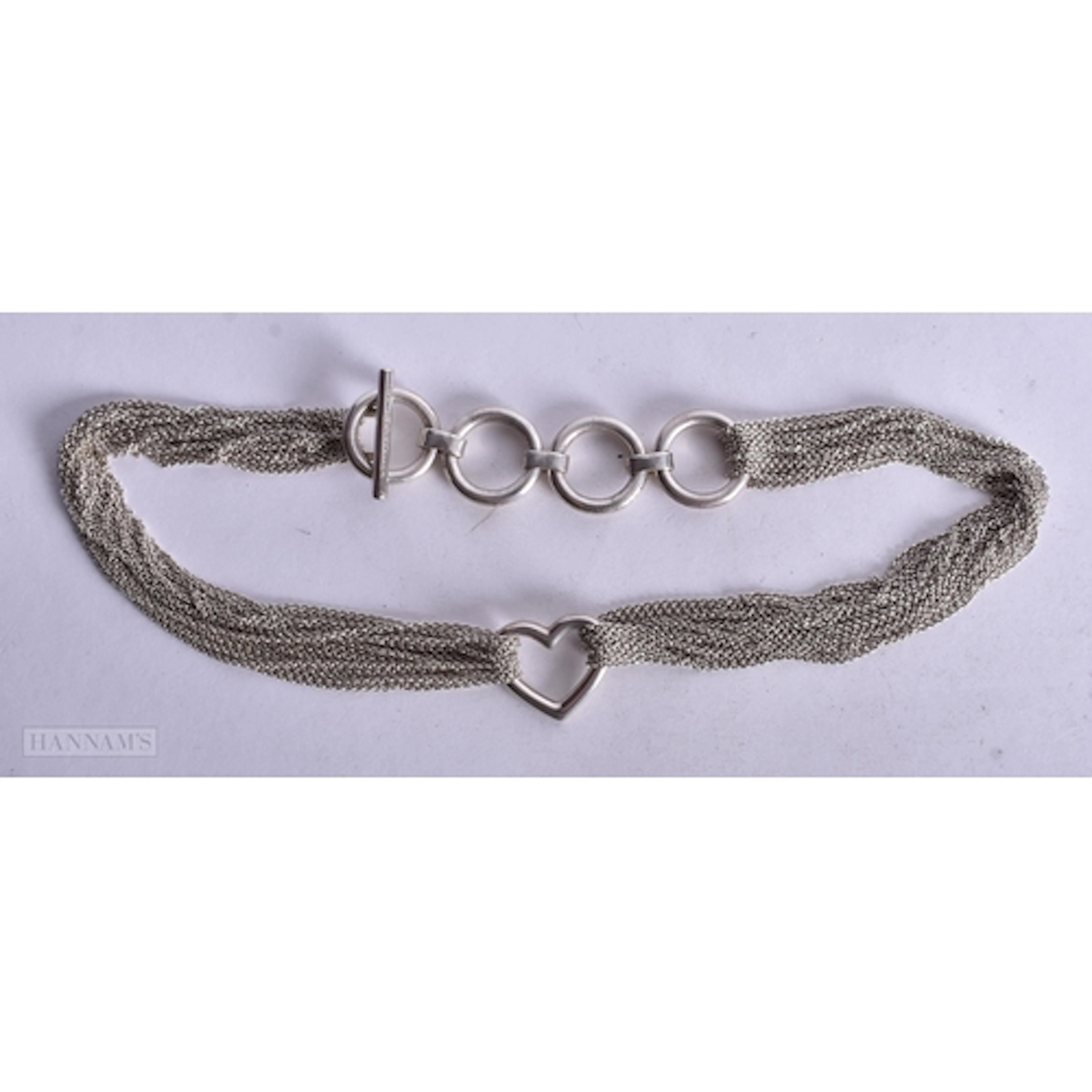 A TIFFANY & CO OPEN HEART SILVER NECKLACE. 76 grams. 46 cm l...