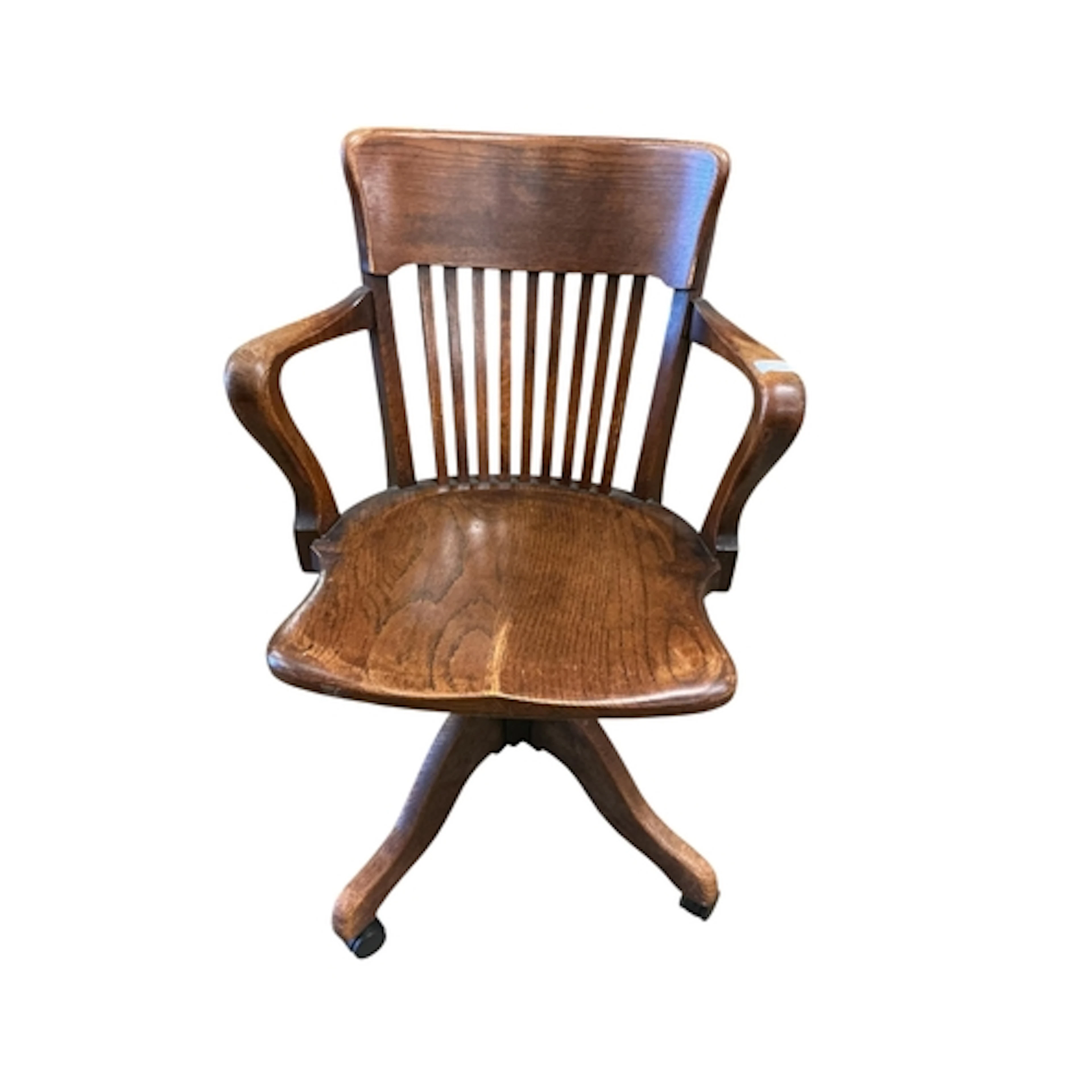 An oak swivel office desk chair by H G Webb, London, width 5...