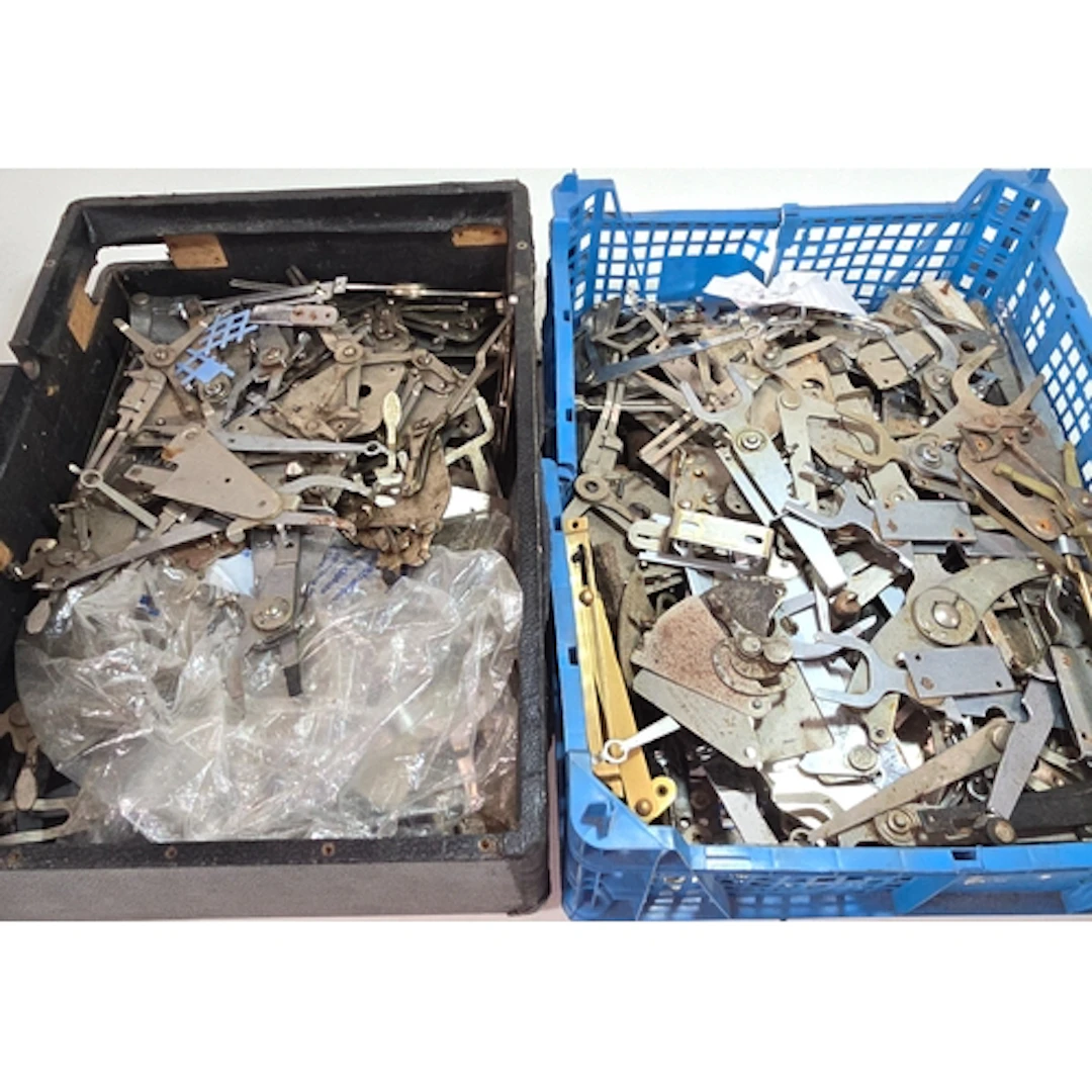 Two boxes of HMV gramophone start/stop control mechanisms.