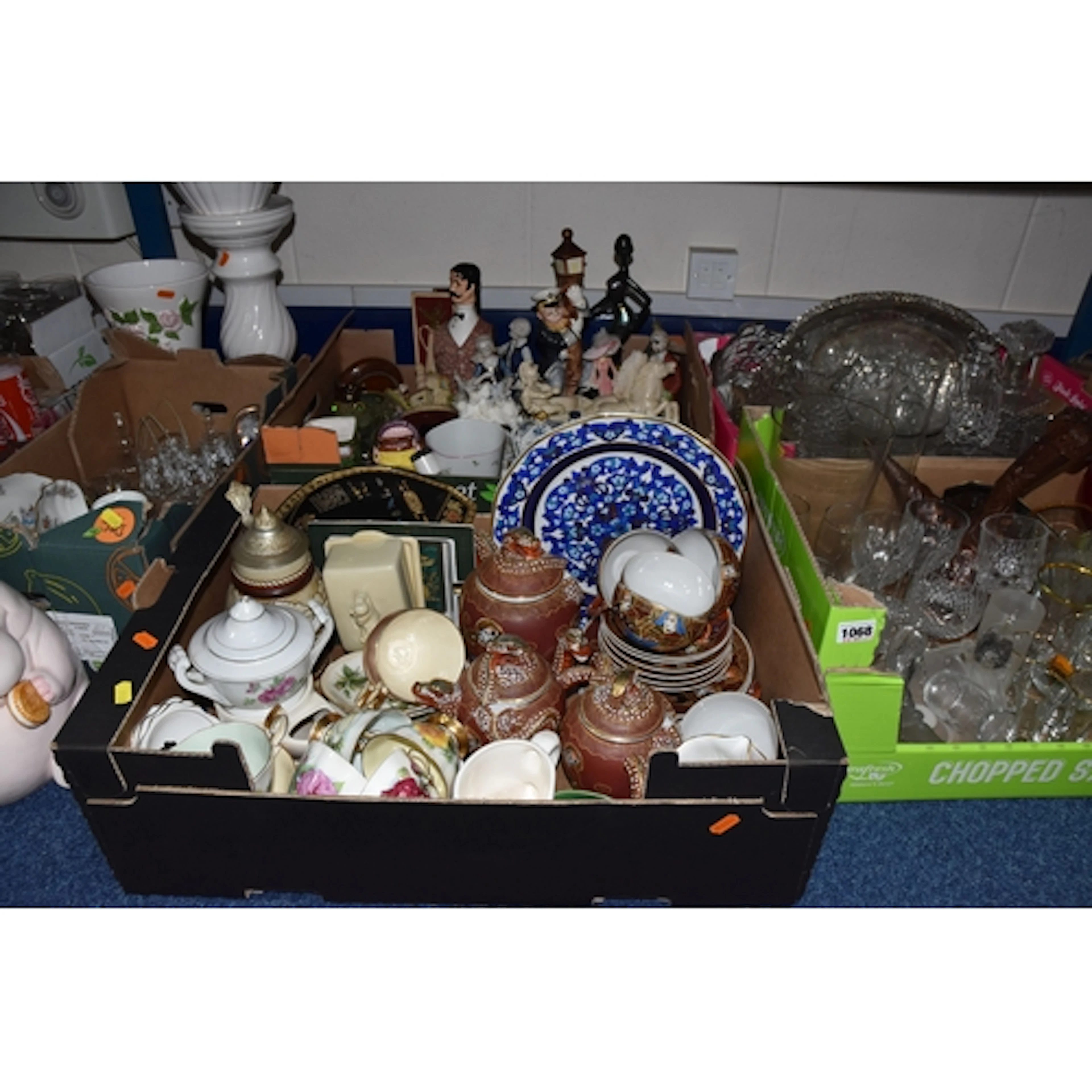 FIVE BOXES AND LOOSE OF HOUSEHOLD CERAMICS AND GLASSWARE to ...
