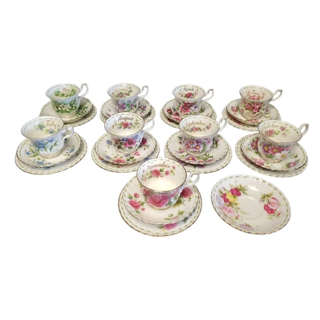 Royal Albert - 1970s bone china Flowers of the Month part te...