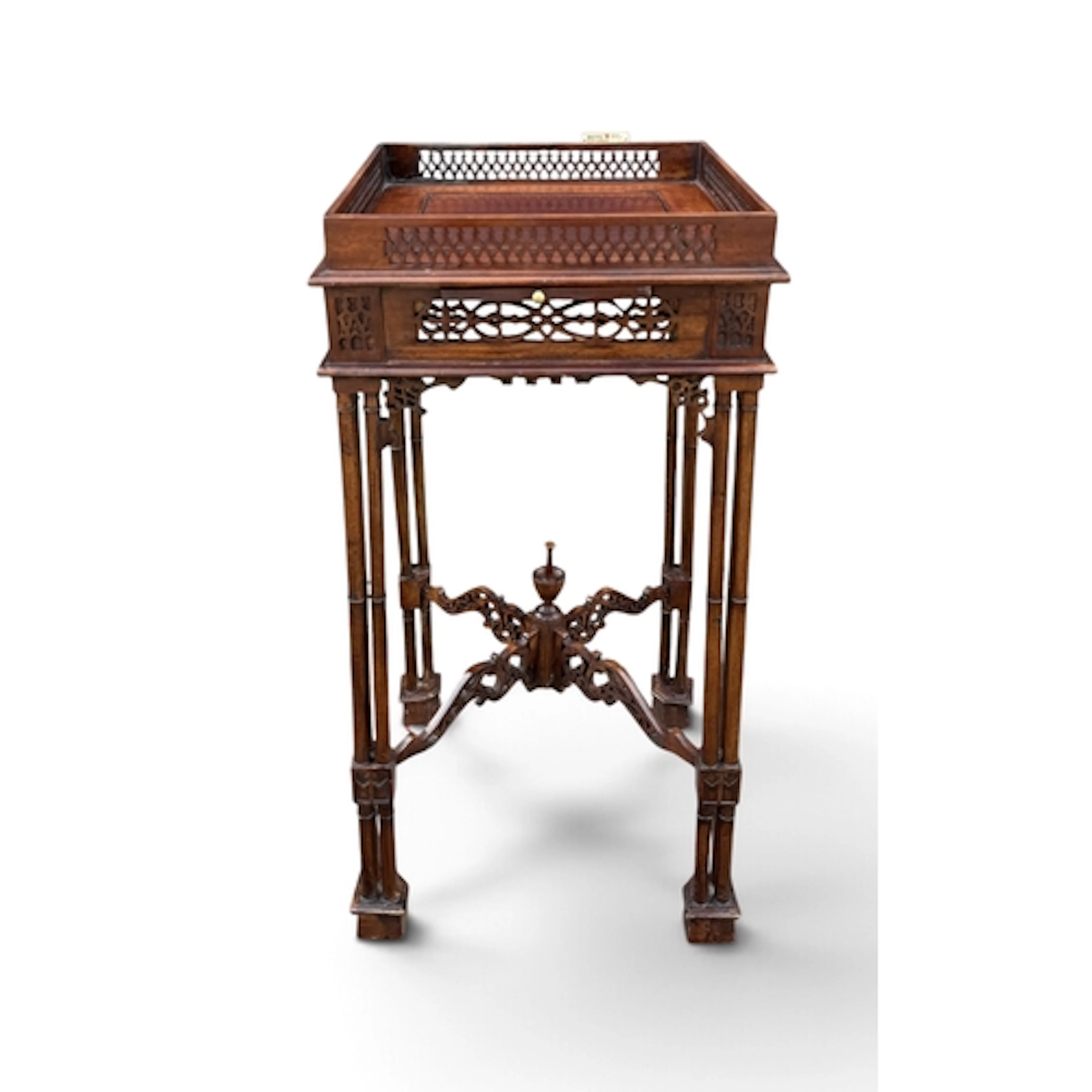 A CHINESE CHIPPENDALE STYLE MAHOGANY URN STAND, WITH PIERCED...