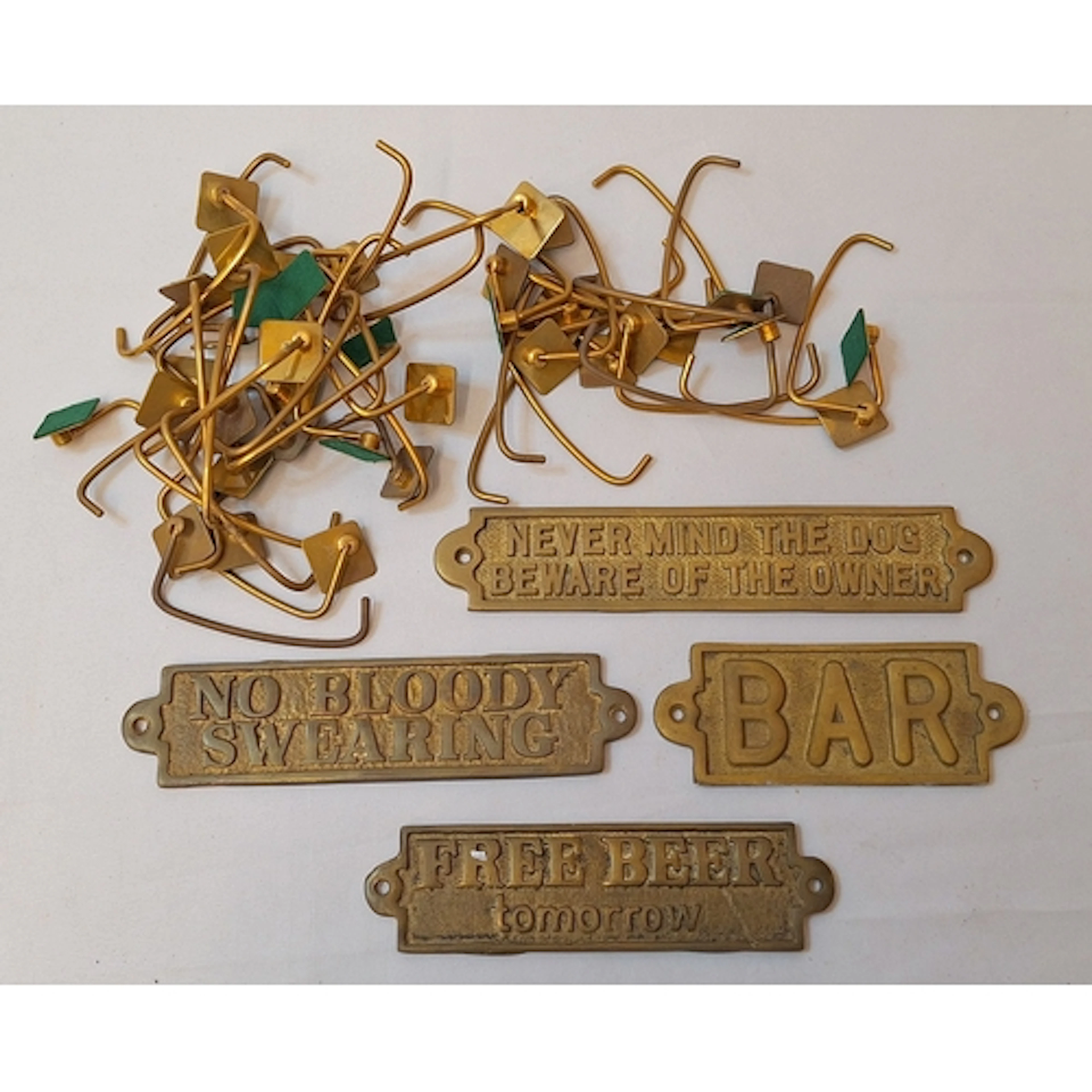 Brass Door Plaques incl. Never mind the dog beware of the ow...
