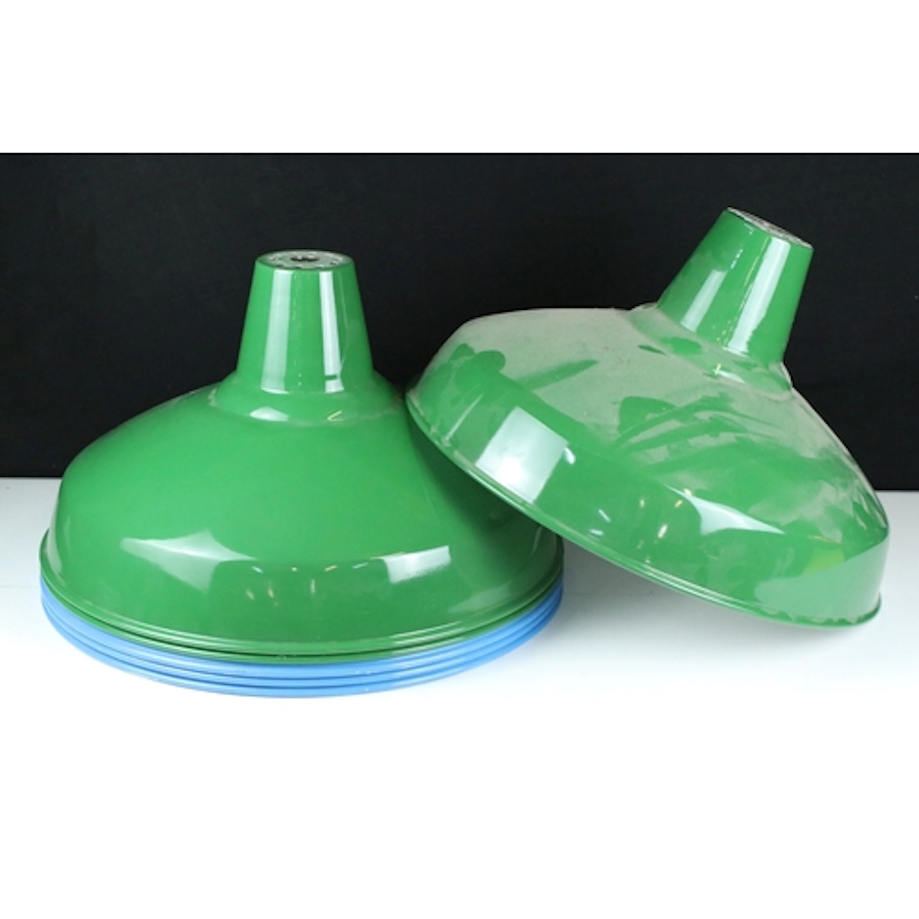 Six industrial style enamel lamp shades including a set of t...