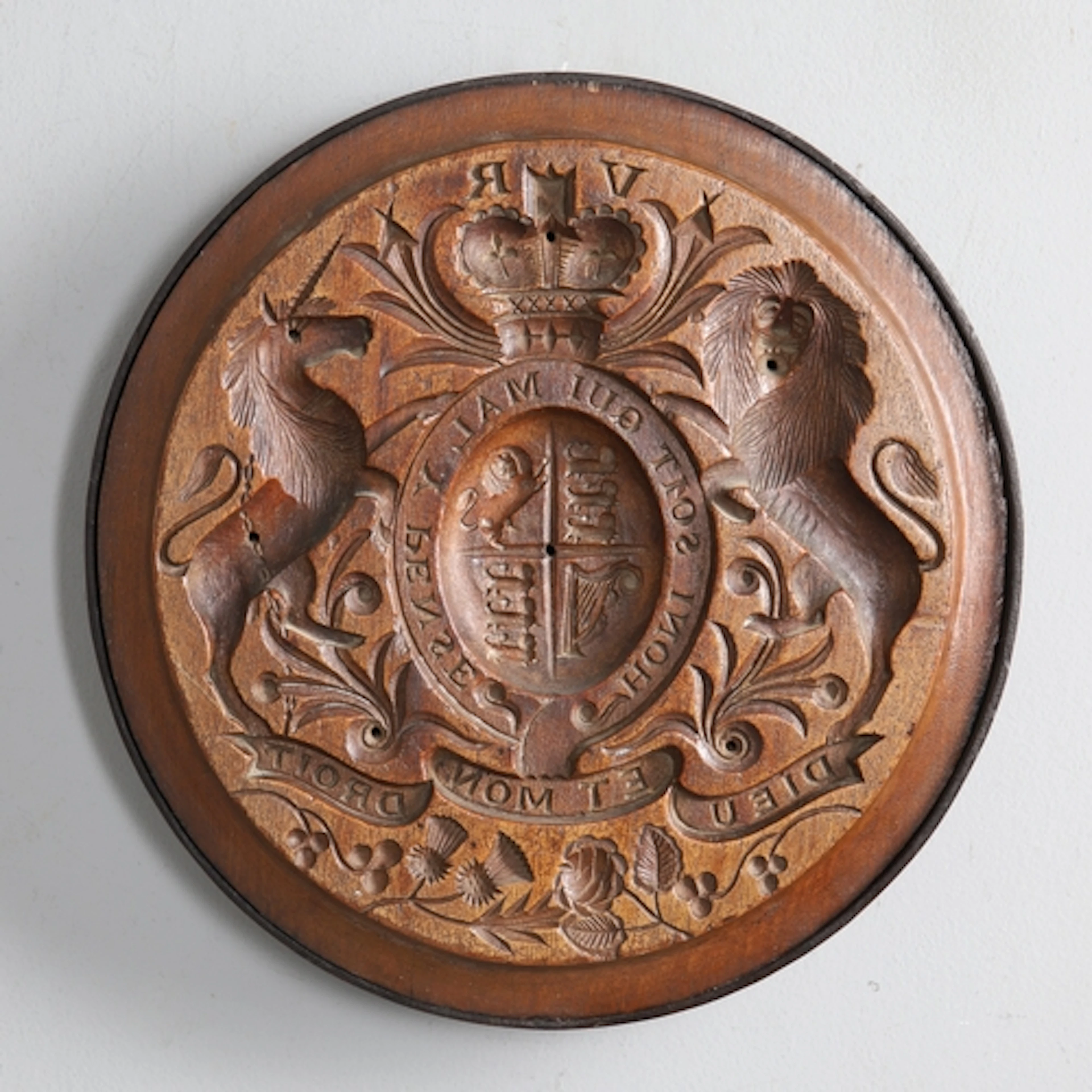 A FINE VICTORIAN COMMEMORATIVE WOODEN CHEESE PRESS. probably...