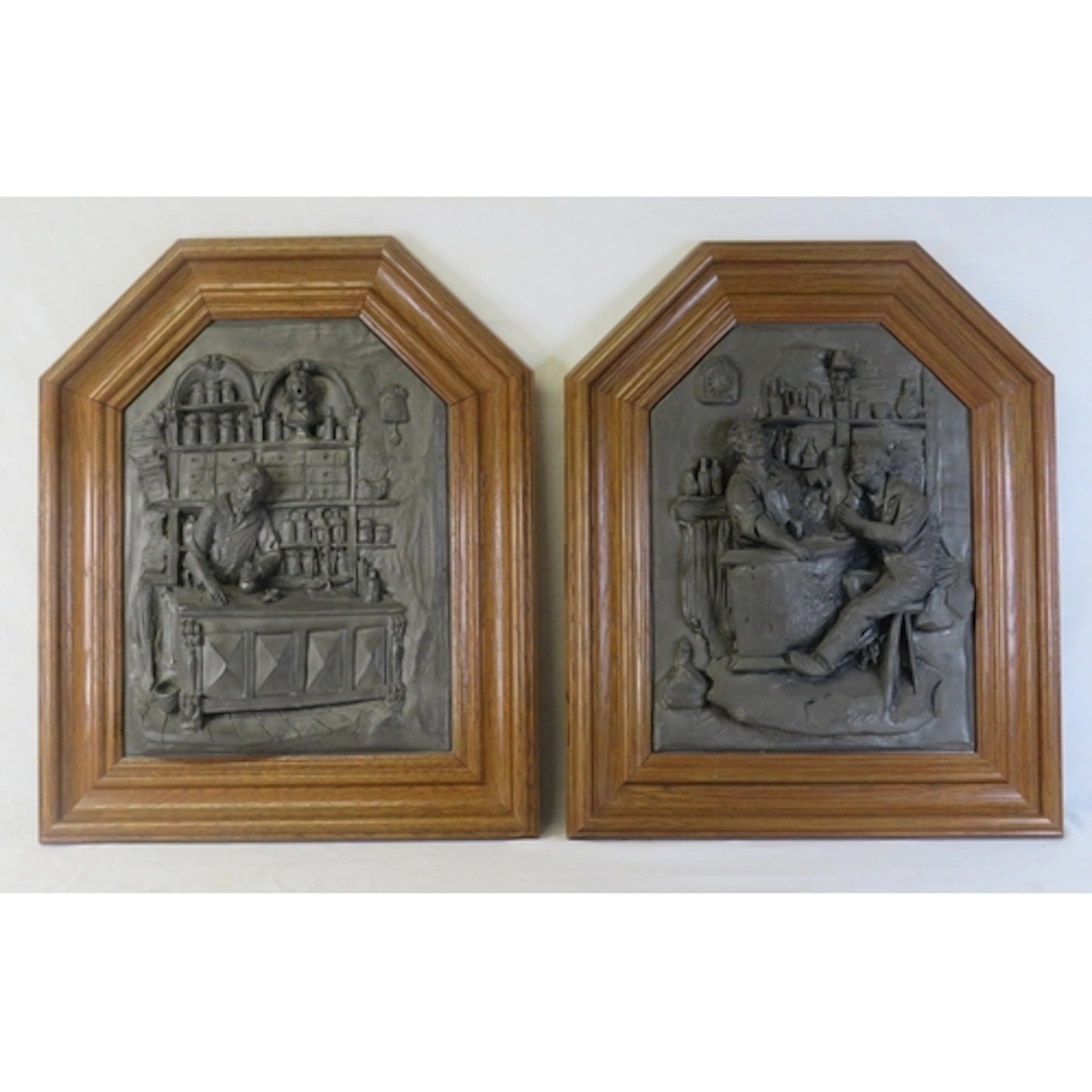 Pair Large 3D German Pewter (Zinn) hand cast wall plaques in...