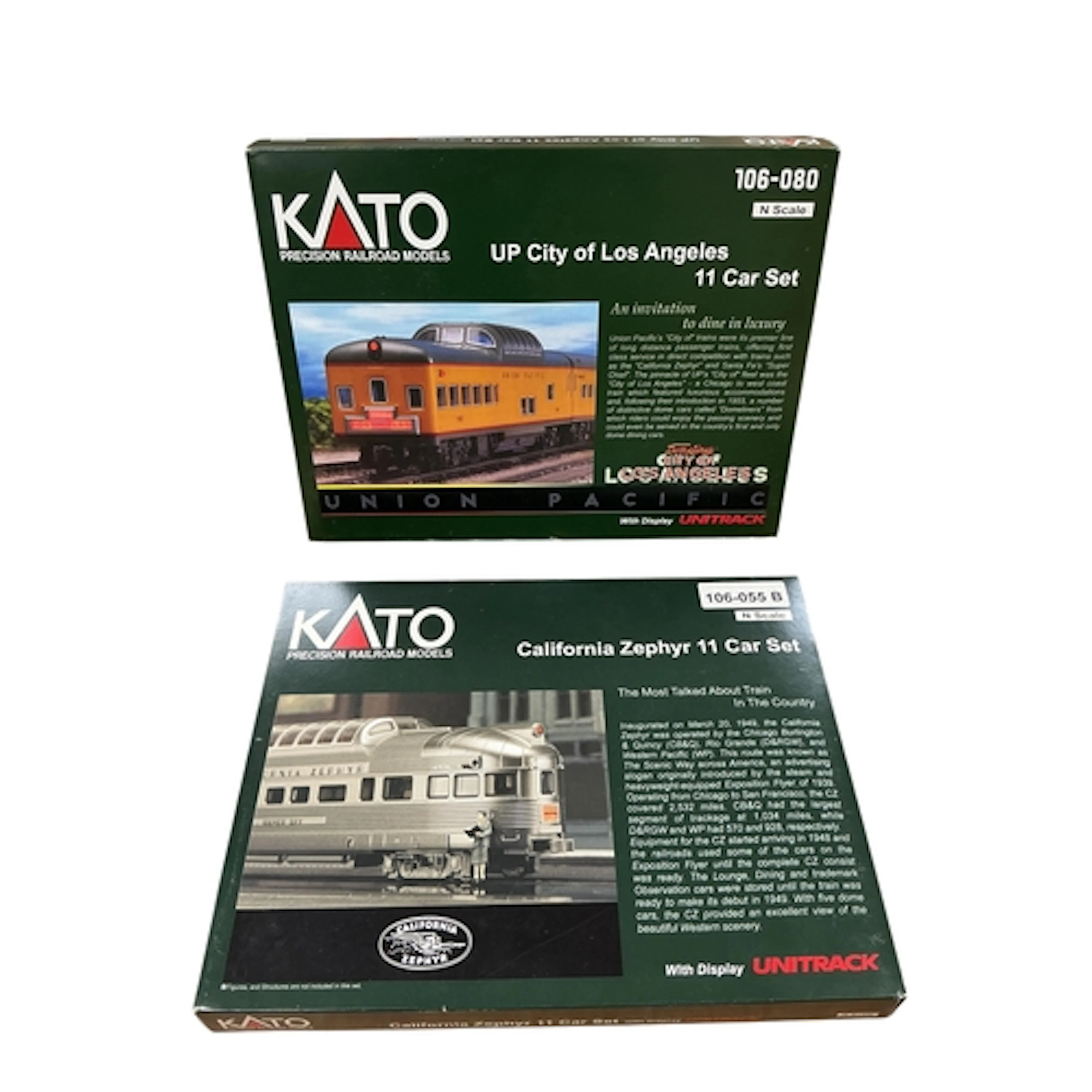 Two boxed KATO N gauge railway train sets; a California Zeph...