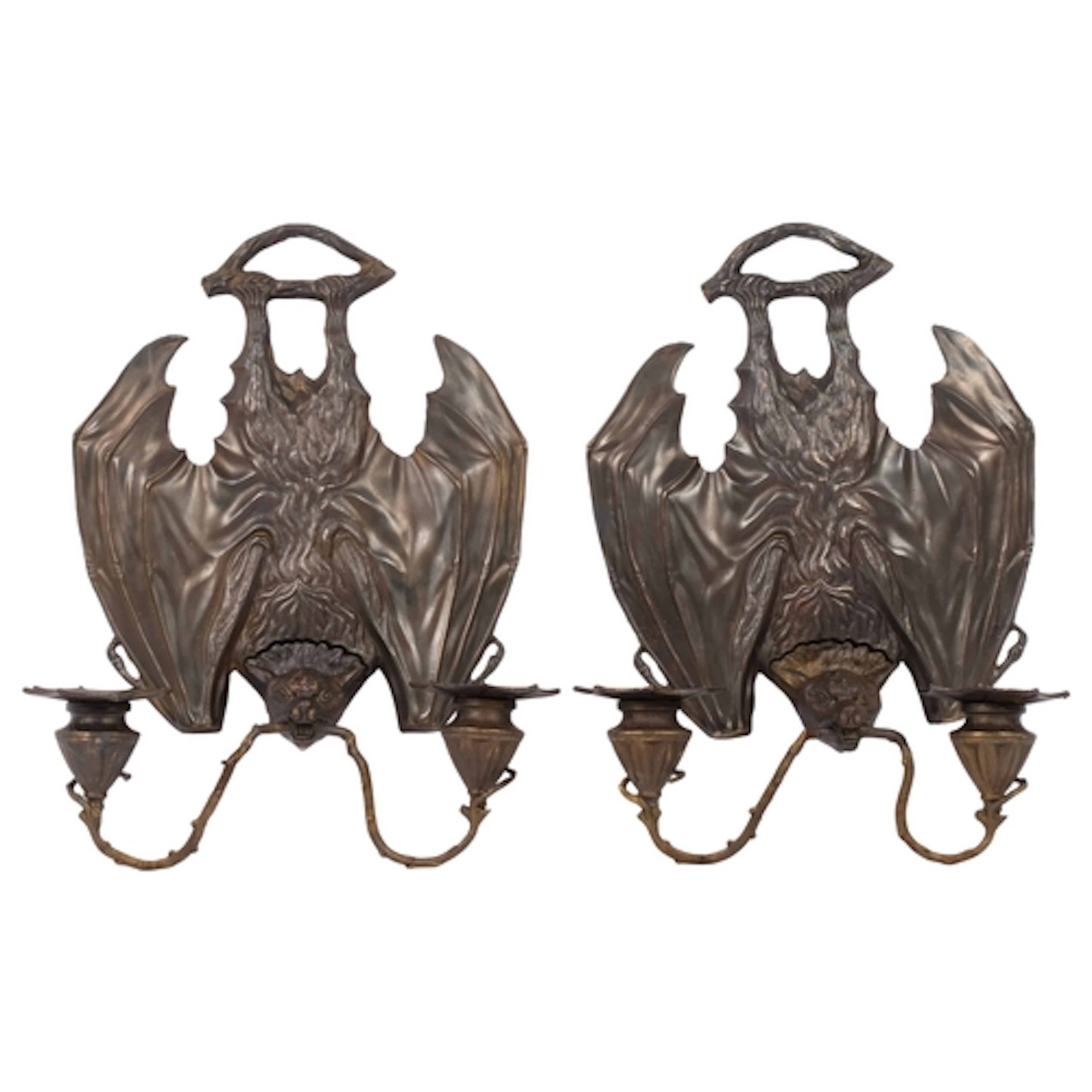 A pair of bat design 2-branch wall sconces, L35cm (modern)