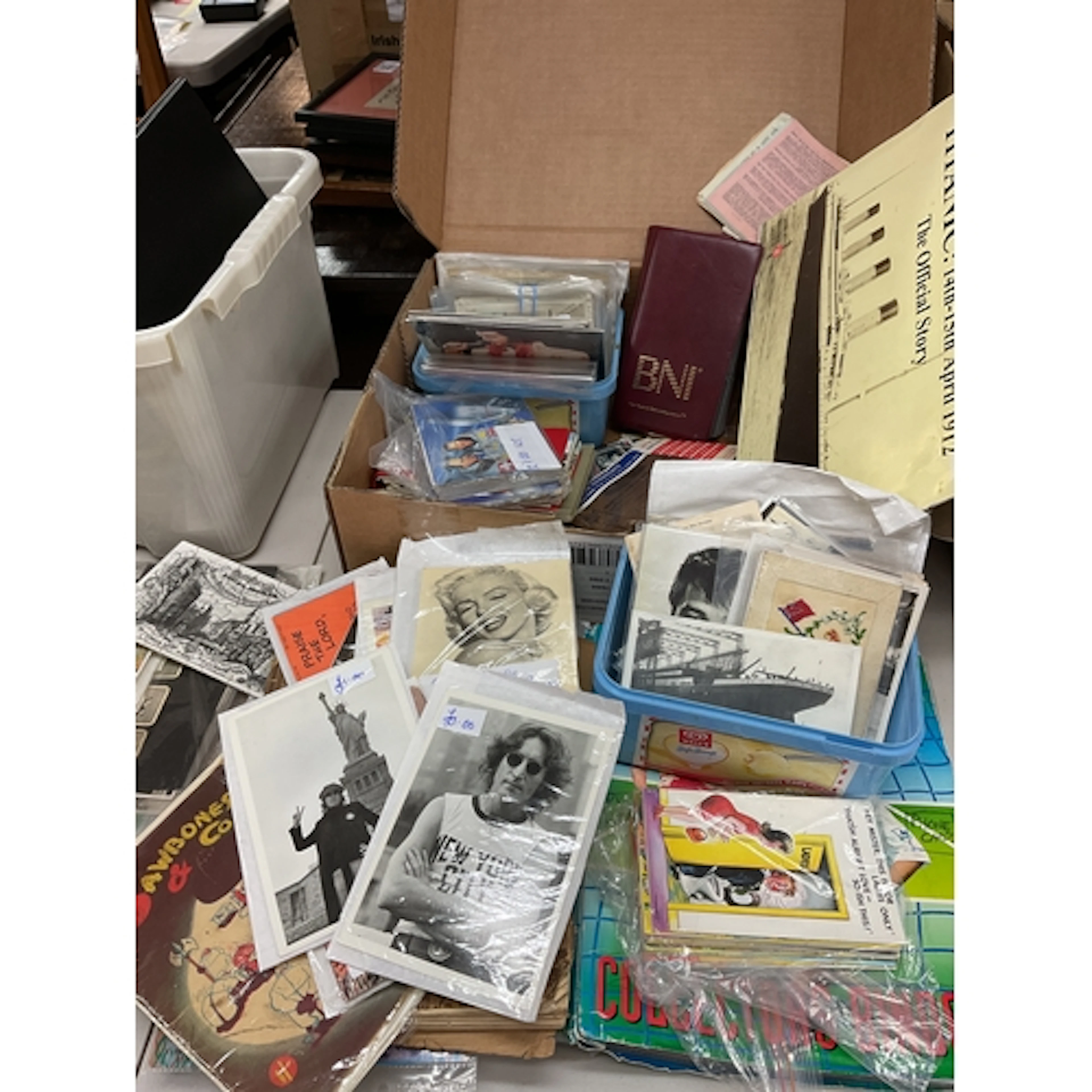 Qty postcards, titanic, military, elvis etc, phone cards, Ti...