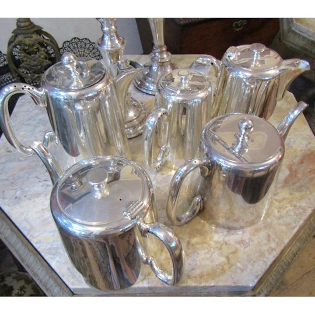 Five Good Quality Silver Plated Hotel Teapots Various Sizes