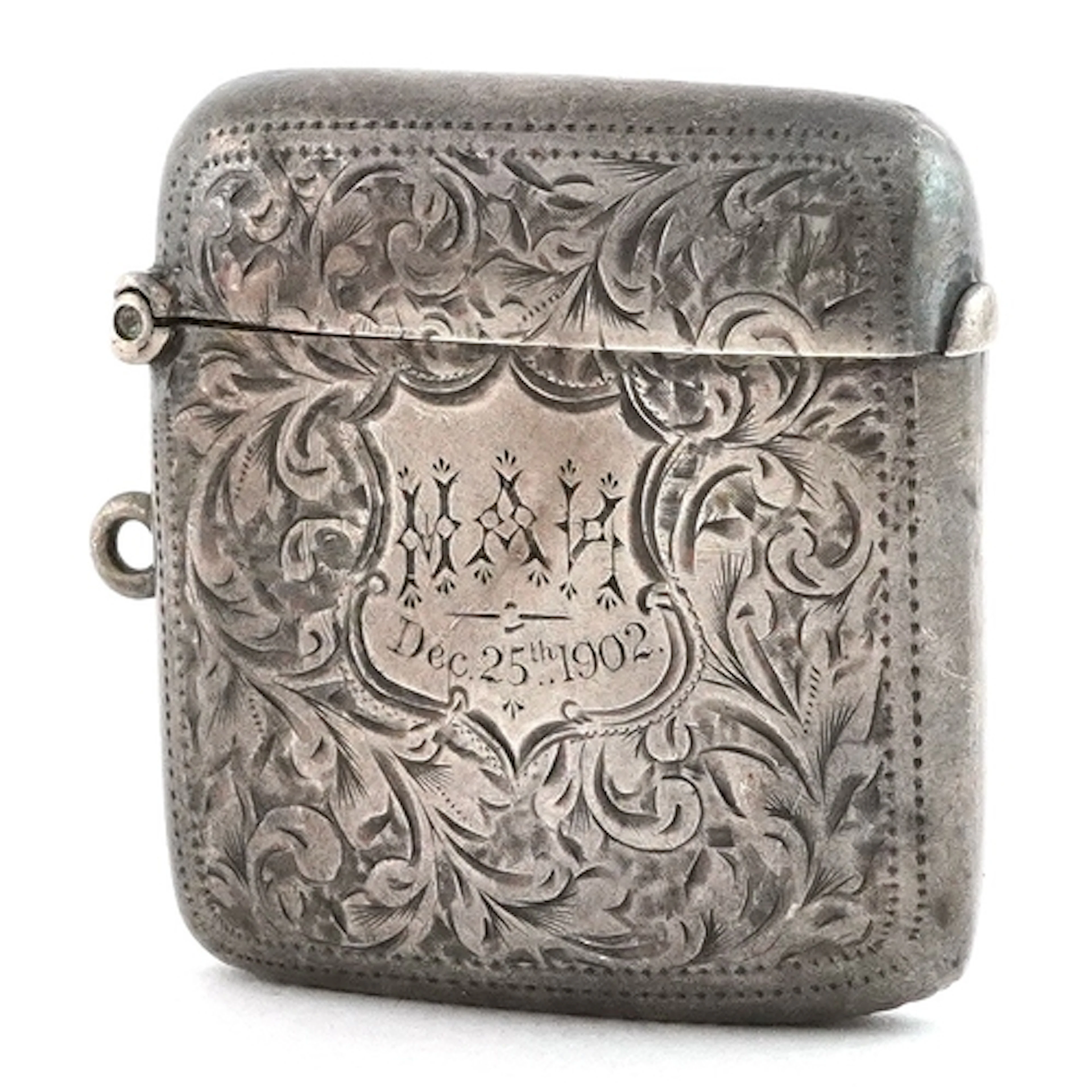 Edwardian floral engraved silver vesta, indistinct maker's m...